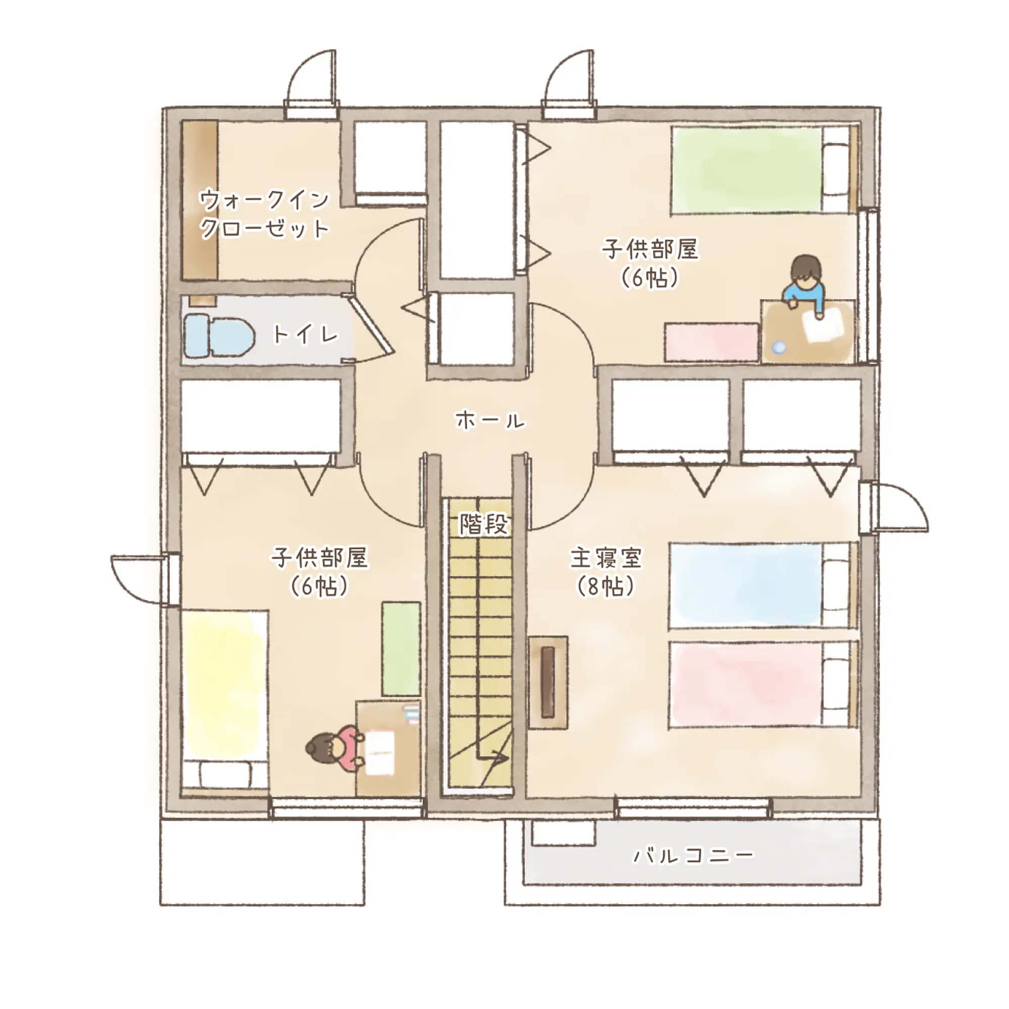 一条のハグミーS32-4040-0002の2階平面図|南3LDKでリビング階段・ウォークインクローゼット・シューズクローク・耐水害仕様 変更可能プランのプラン間取り