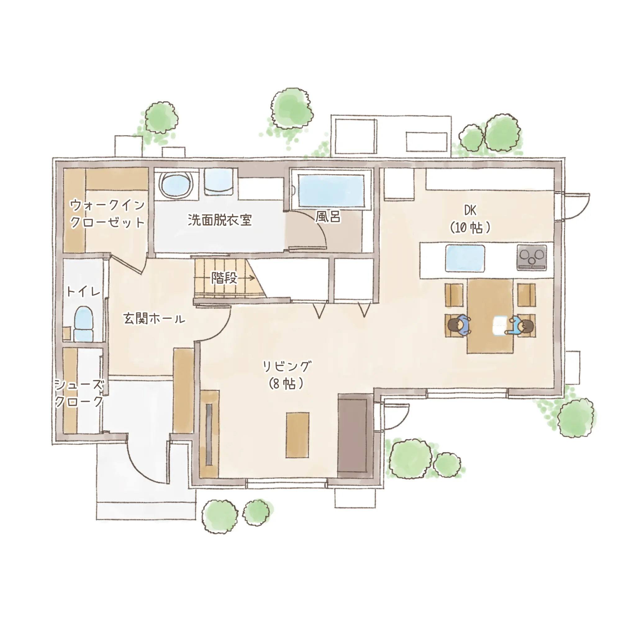 一条のハグミーS32-5535-0001の1階平面図|南3LDKでウォークインクローゼット・シューズクローク・耐水害仕様 変更可能プランのプラン間取り