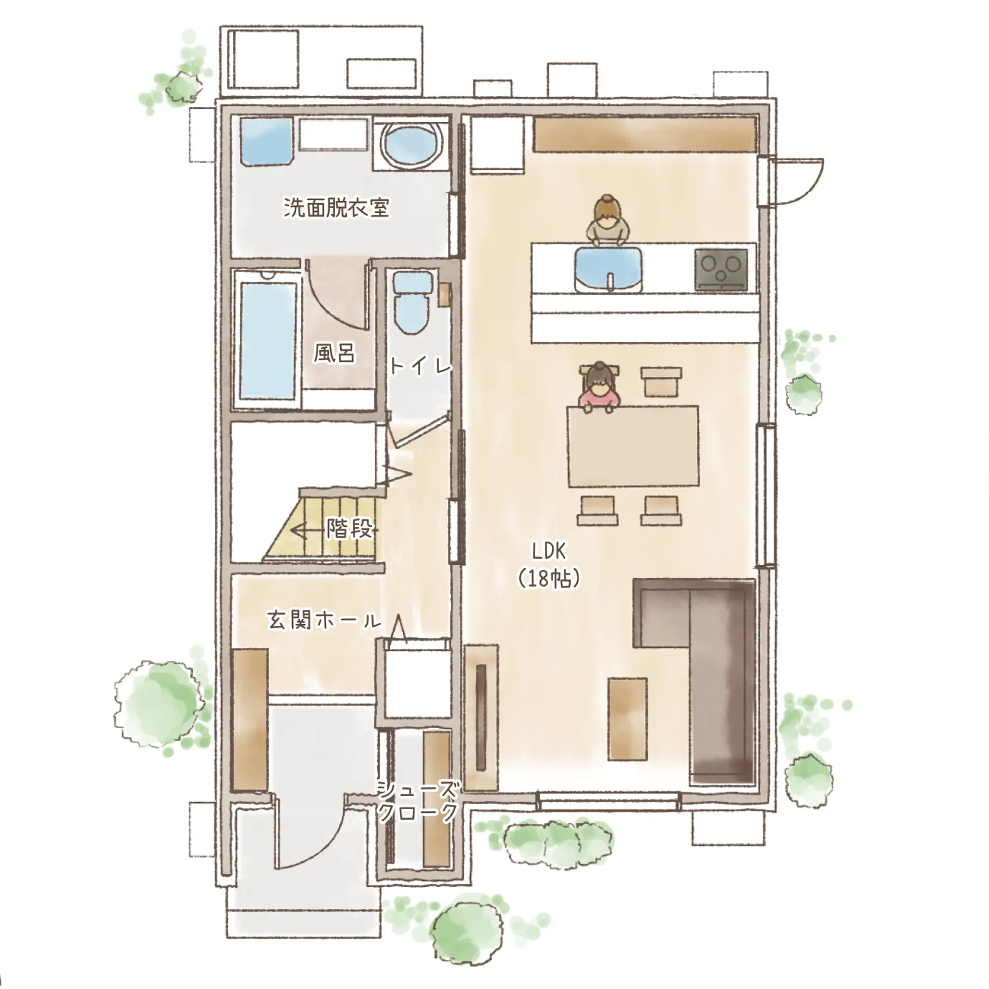 一条のハグミーS33-3550-0005の1階平面図|南4LDKでシューズクローク・耐水害仕様 変更可能プランのプラン間取り