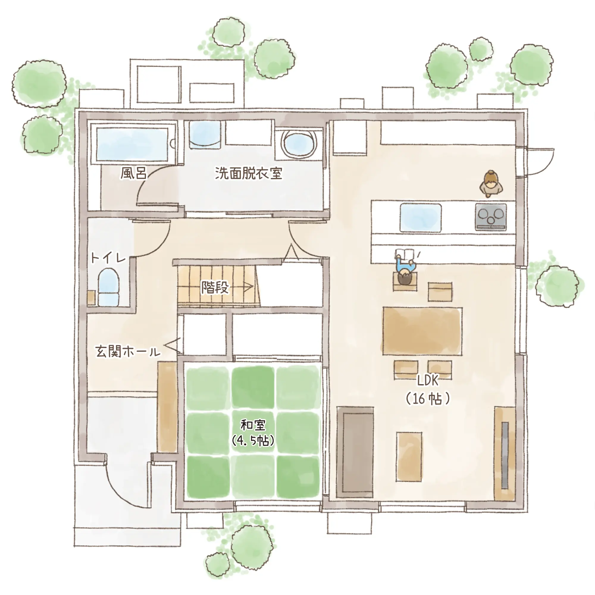 一条のハグミーS33-4540-0005の1階平面図|南4LDKで吹き抜け・和室・耐水害仕様 変更可能プランのプラン間取り
