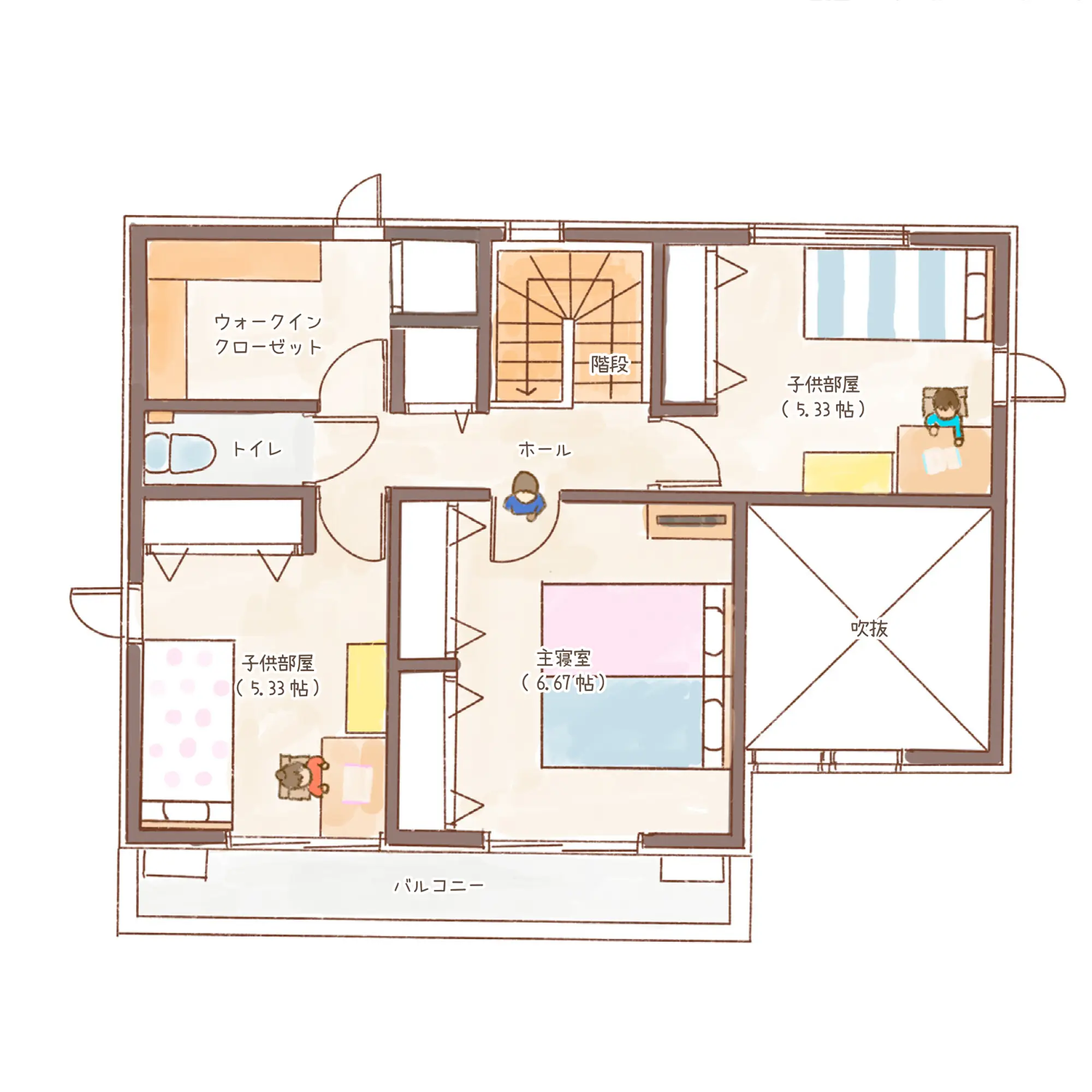一条のハグミーS33-5035-0002の2階平面図|南3LDKで吹き抜け・ウォークインクローゼット・シューズクロークのプラン間取り