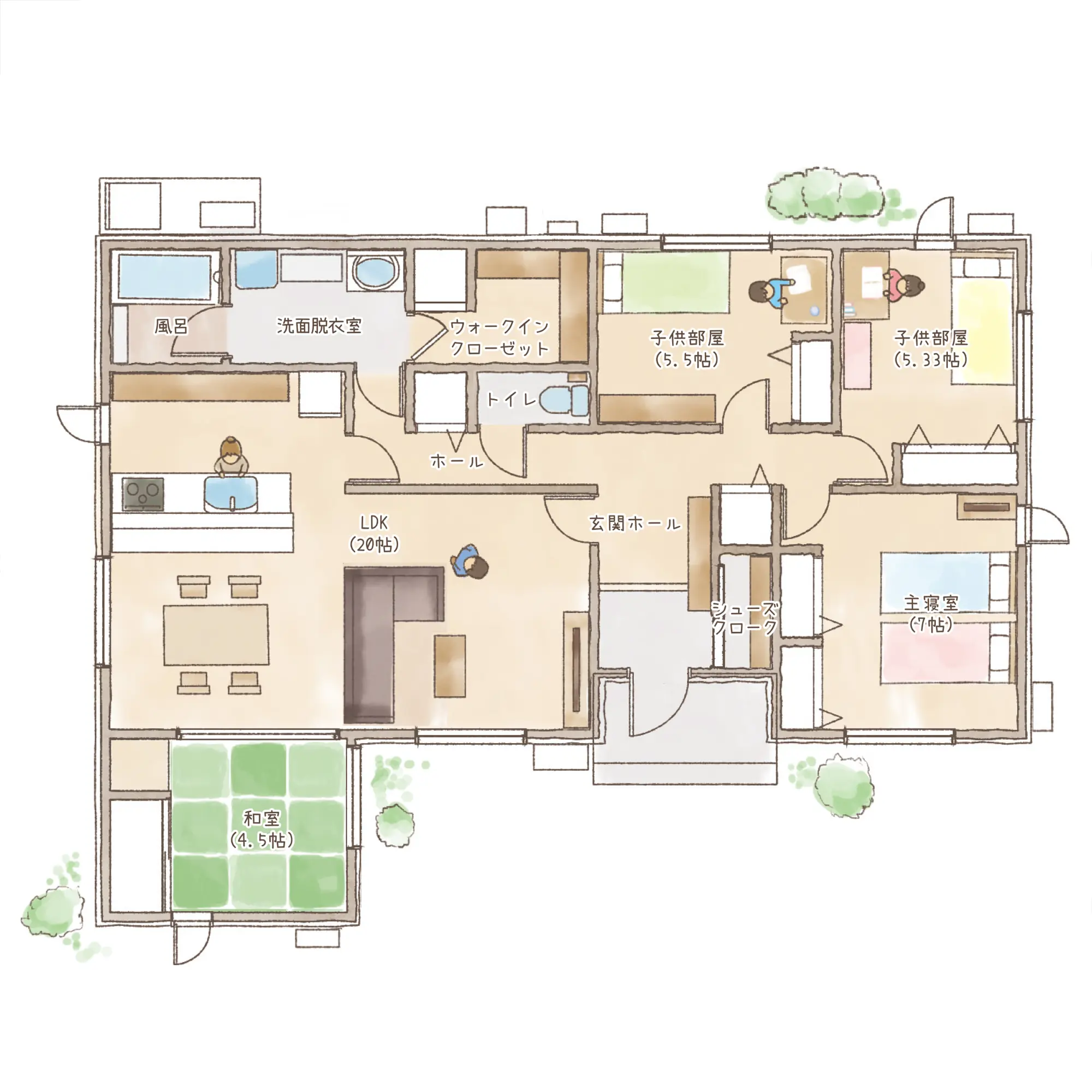 一条のハグミーS33-7555-0001の1階平面図|南4LDKでウォークインクローゼット・シューズクローク・和室・耐水害仕様 変更可能プランのプラン間取り