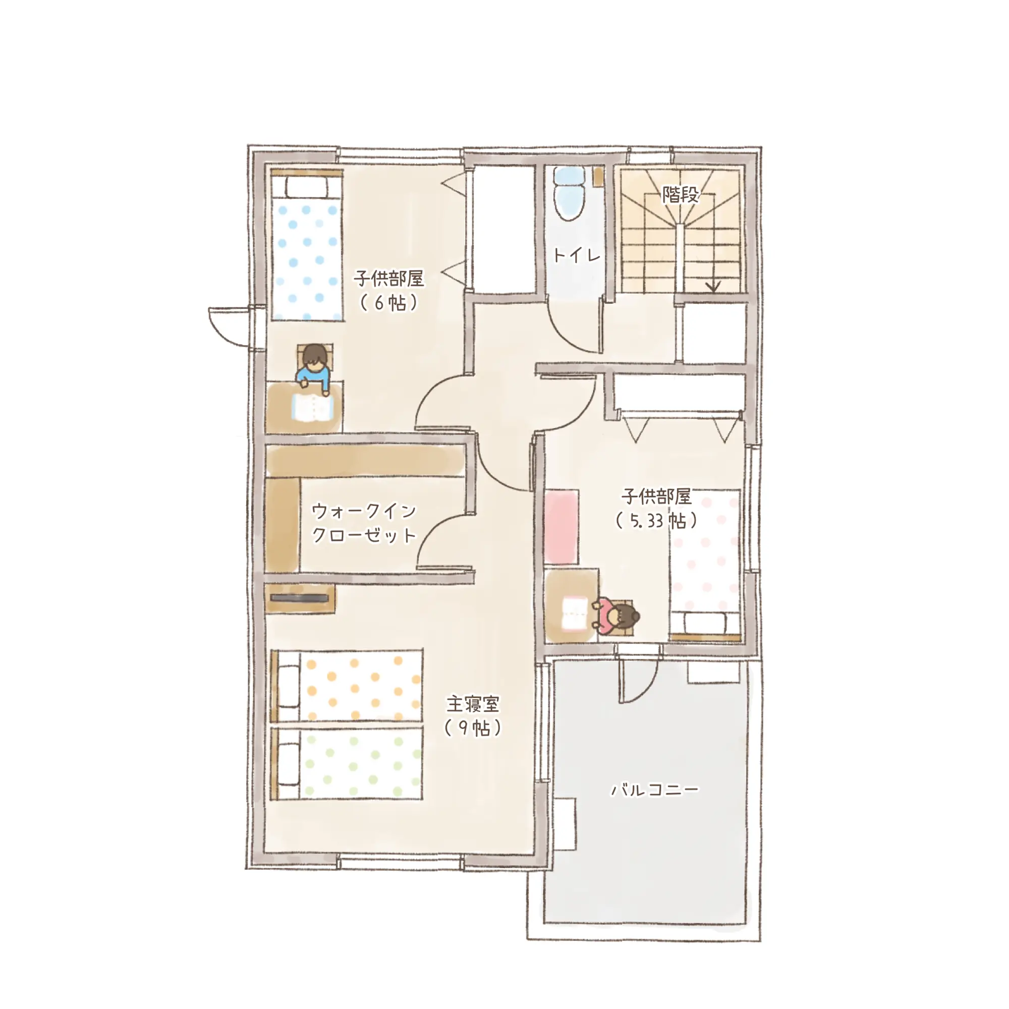 一条のハグミーS34-3550-0004の2階平面図|南4LDKでリビング階段・ウォークインクローゼット・シューズクローク・和室・耐水害仕様 変更可能プランのプラン間取り