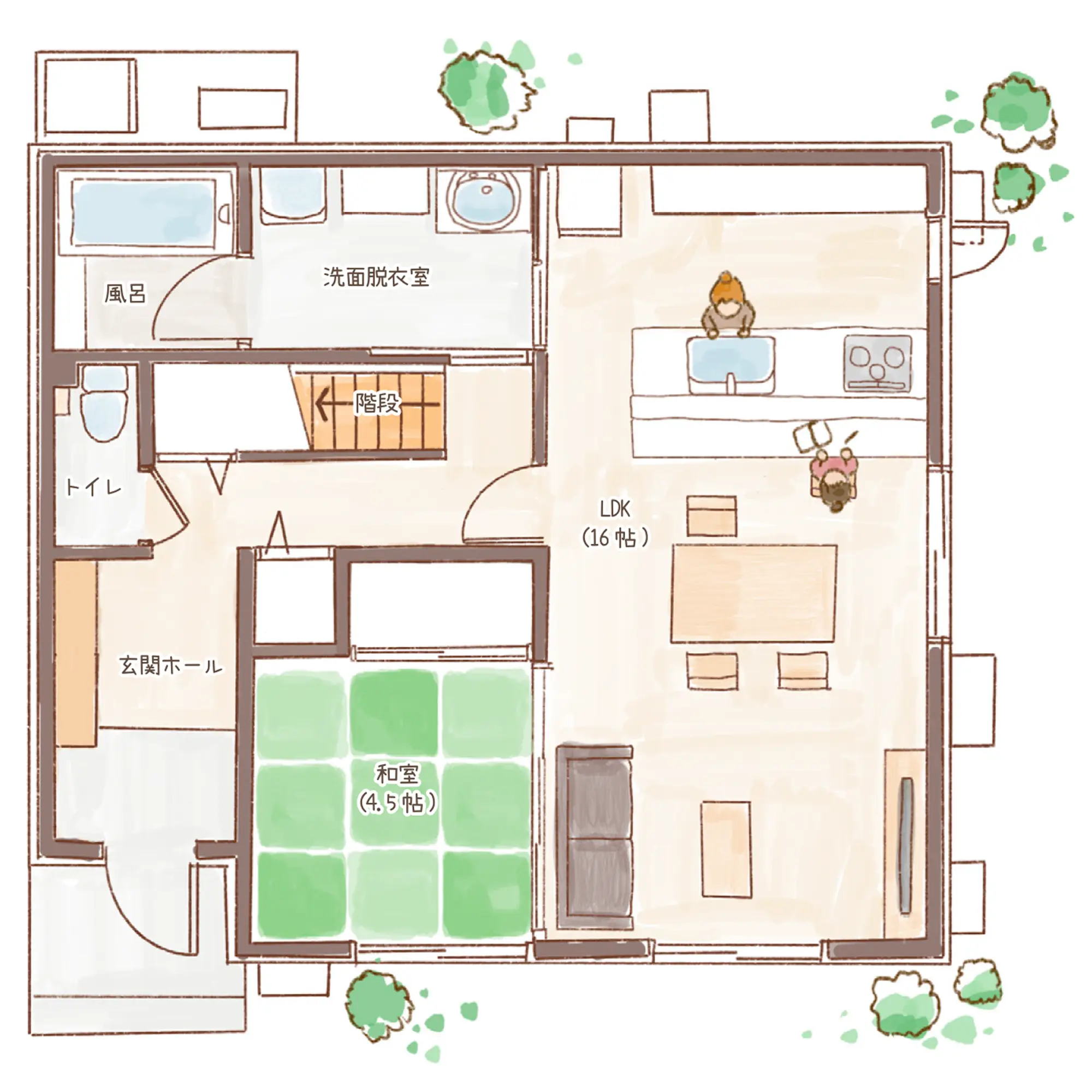 一条のハグミーS34-4540-0002の1階平面図|南4LDKでウォークインクローゼット・和室・耐水害仕様 変更可能プランのプラン間取り