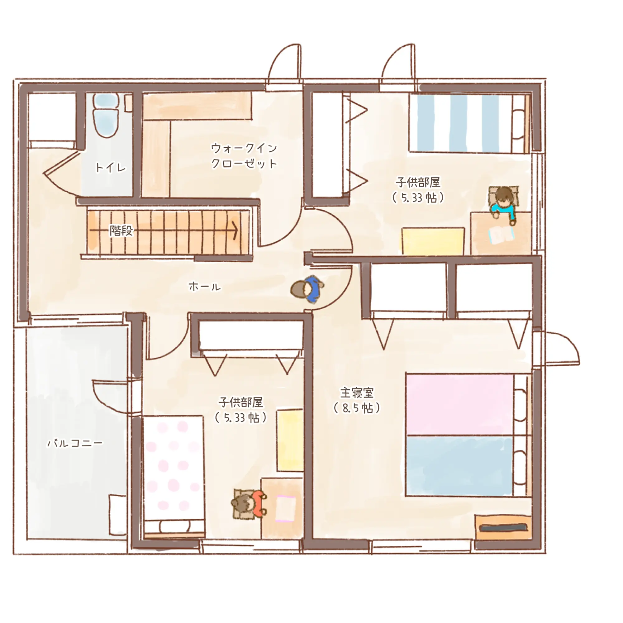 一条のハグミーS34-4540-0002の2階平面図|南4LDKでウォークインクローゼット・和室・耐水害仕様 変更可能プランのプラン間取り