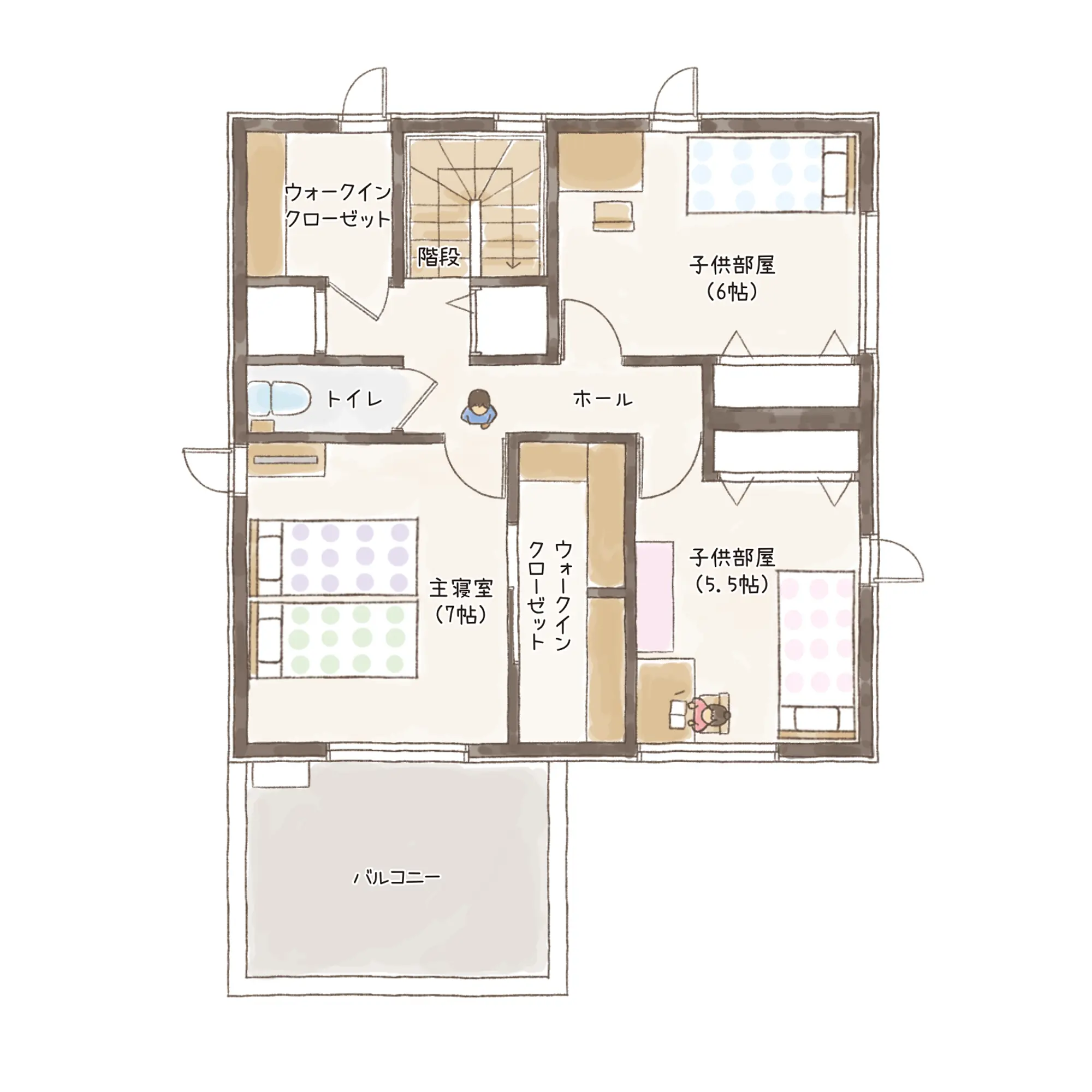 一条のハグミーS35-4050-0005の2階平面図|南4LDKでリビング階段・ウォークインクローゼット・シューズクローク・和室のプラン間取り