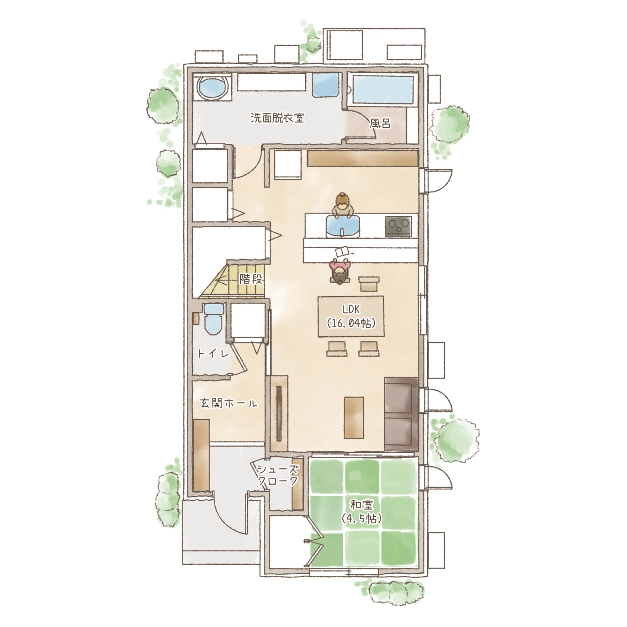 一条のハグミーS36-3065-0001の1階平面図|南4LDKでリビング階段・ウォークインクローゼット・シューズクローク・和室・耐水害仕様 変更可能プランのプラン間取り