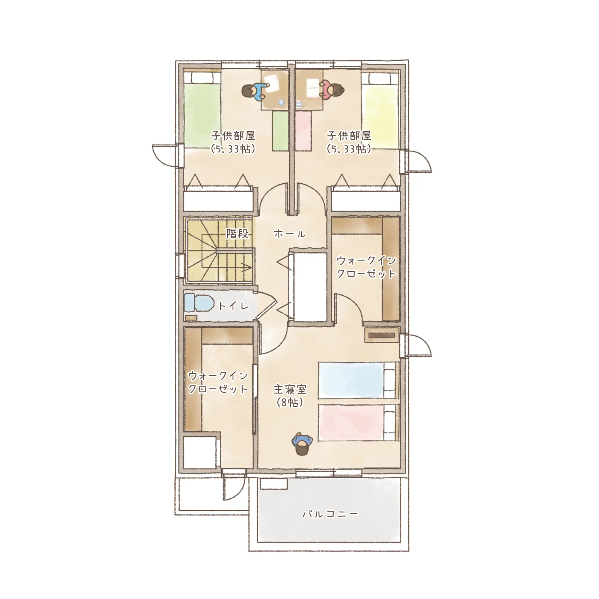 一条のハグミーS36-3065-0001の2階平面図|南4LDKでリビング階段・ウォークインクローゼット・シューズクローク・和室・耐水害仕様 変更可能プランのプラン間取り