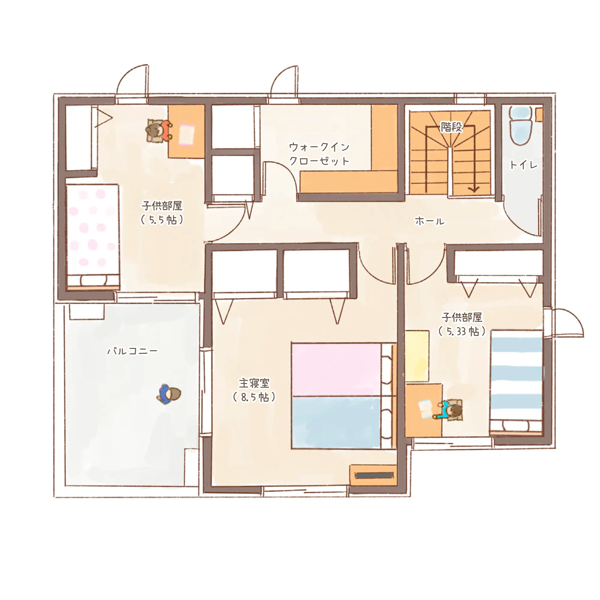 一条のハグミーS36-5040-0005の2階平面図|南4LDKでリビング階段・ウォークインクローゼット・シューズクローク・和室・耐水害仕様 変更可能プランのプラン間取り