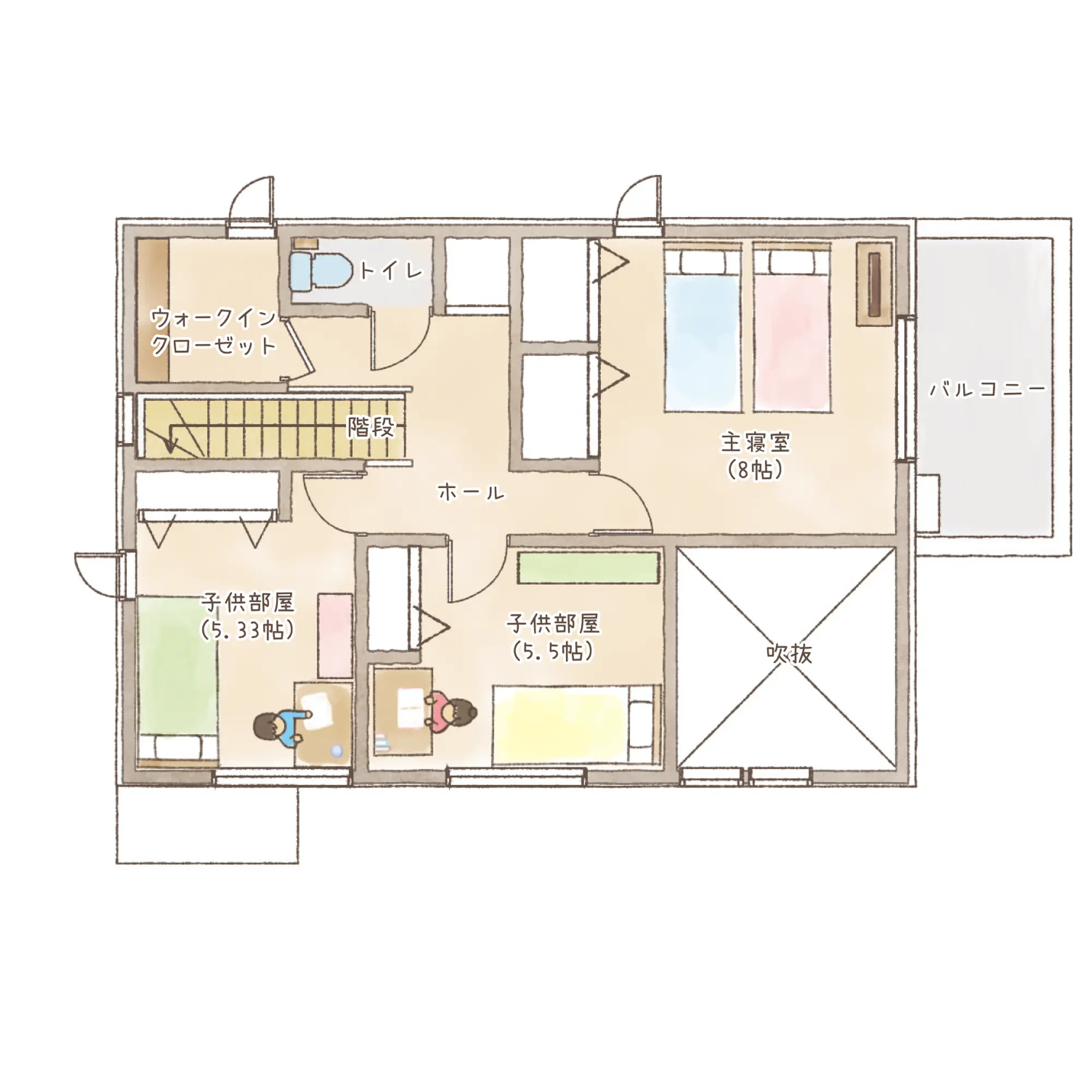 一条のハグミーS37-6035-0001の2階平面図|南4LDKで吹き抜け・ウォークインクローゼット・シューズクローク・和室・耐水害仕様 変更可能プランのプラン間取り