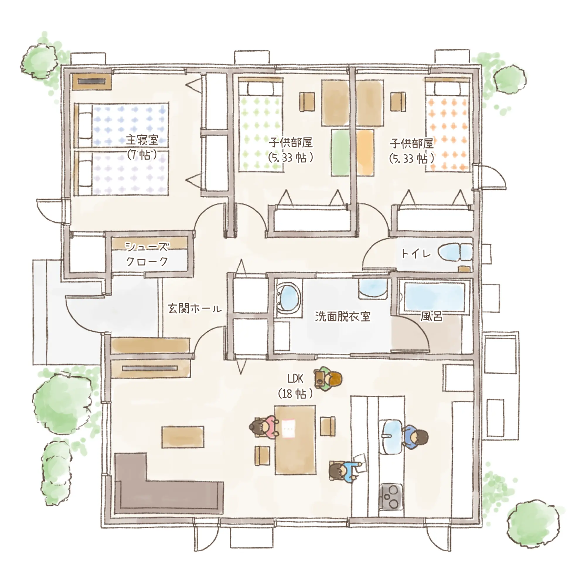 一条のハグミーW26-5550-0001の1階平面図|東西3LDKでシューズクロークのプラン間取り