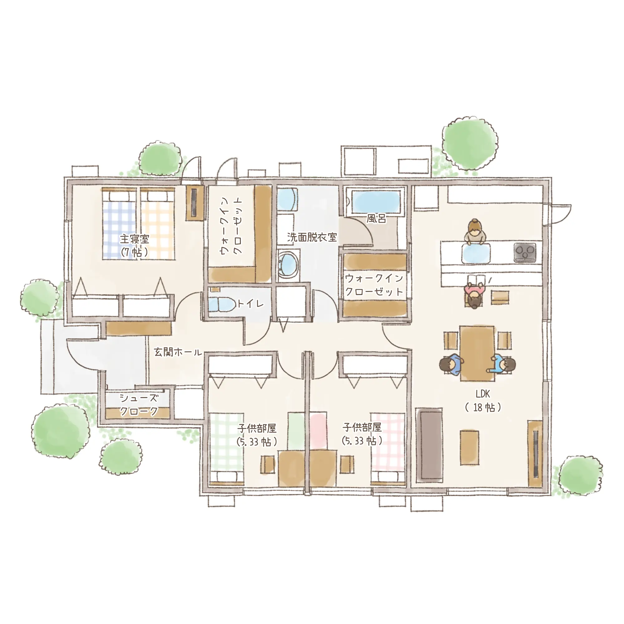 一条のハグミーW29-4570-0002の1階平面図|東西3LDKでウォークインクローゼット・シューズクローク・耐水害仕様 変更可能プランのプラン間取り
