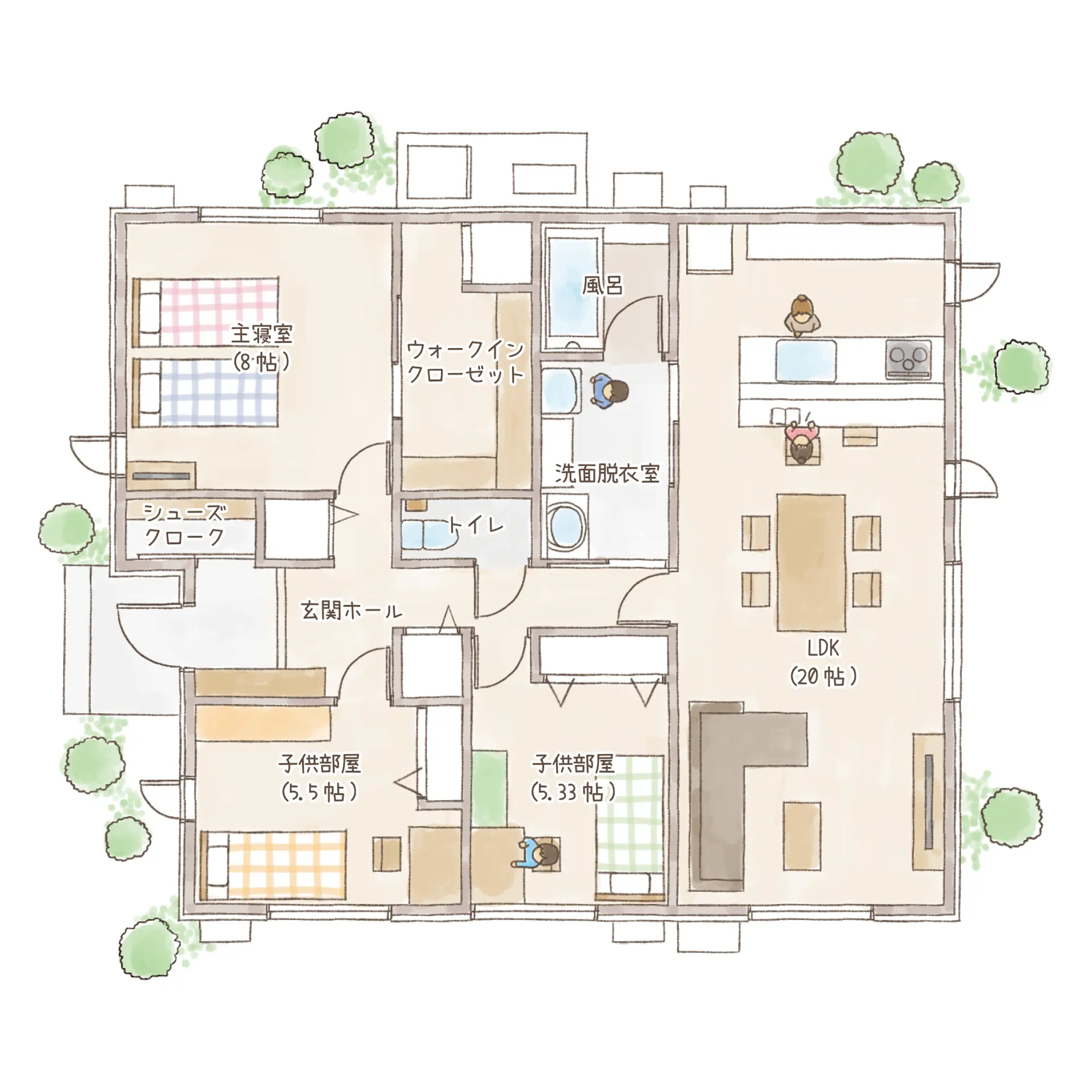 一条のハグミーW29-5060-0001の1階平面図|東西3LDKでウォークインクローゼット・シューズクローク・耐水害仕様 変更可能プランのプラン間取り