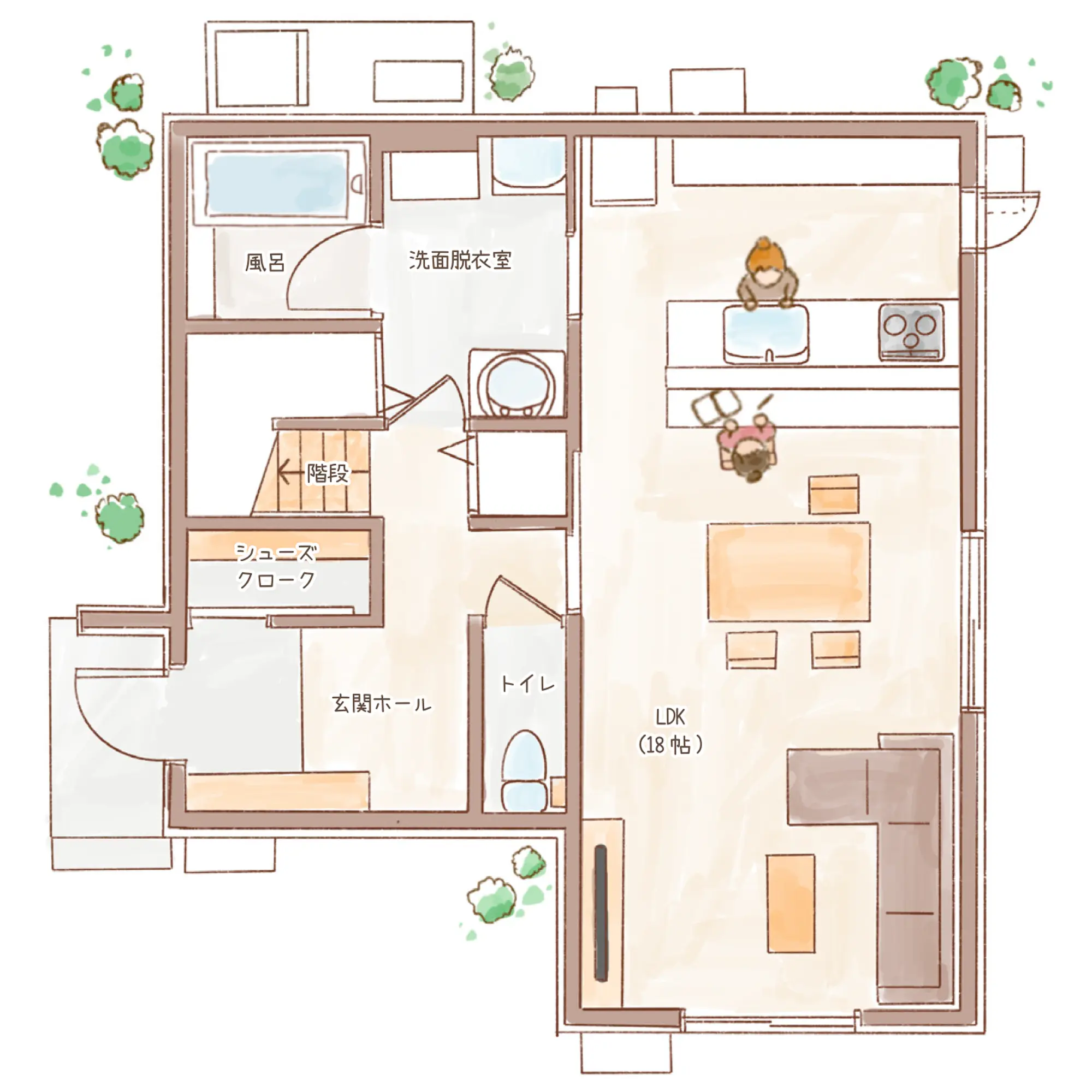一条のハグミーW31-4540-0002の1階平面図|東西3LDKでウォークインクローゼット・シューズクローク・耐水害仕様 変更可能プランのプラン間取り