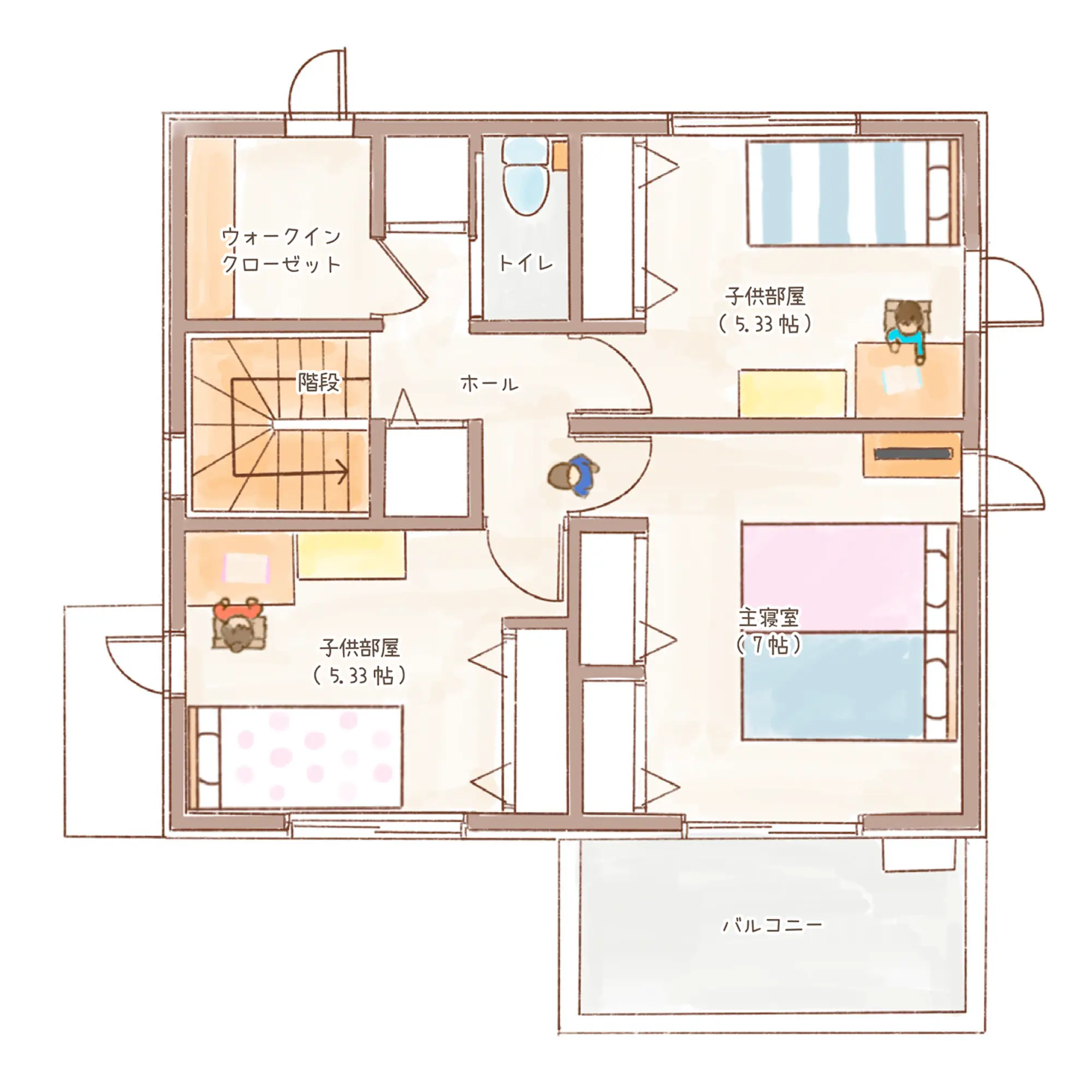 一条のハグミーW31-4540-0002の2階平面図|東西3LDKでウォークインクローゼット・シューズクローク・耐水害仕様 変更可能プランのプラン間取り