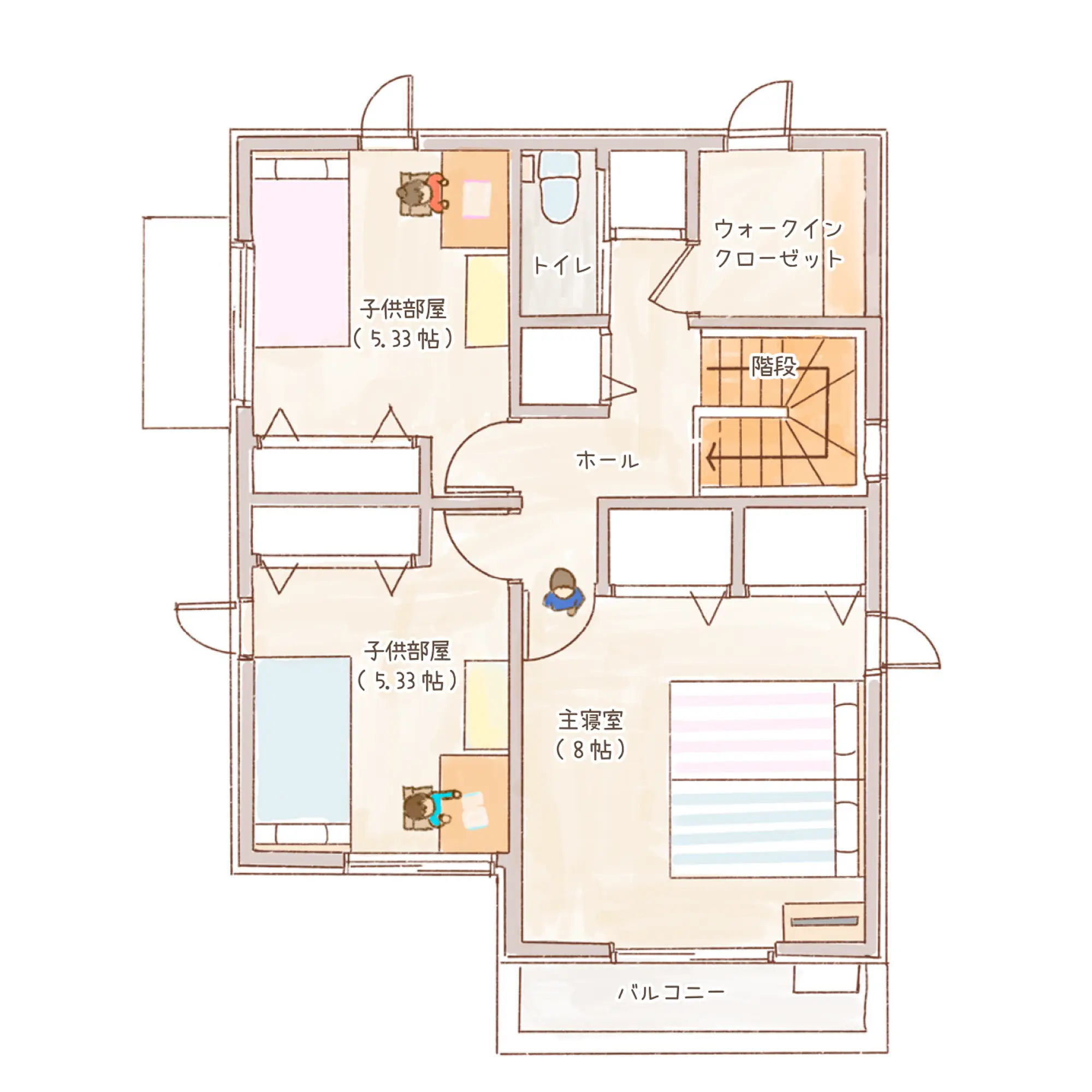 一条のハグミーW31-5035-0003の2階平面図|東西3LDKでウォークインクローゼット・シューズクローク・耐水害仕様 変更可能プランのプラン間取り