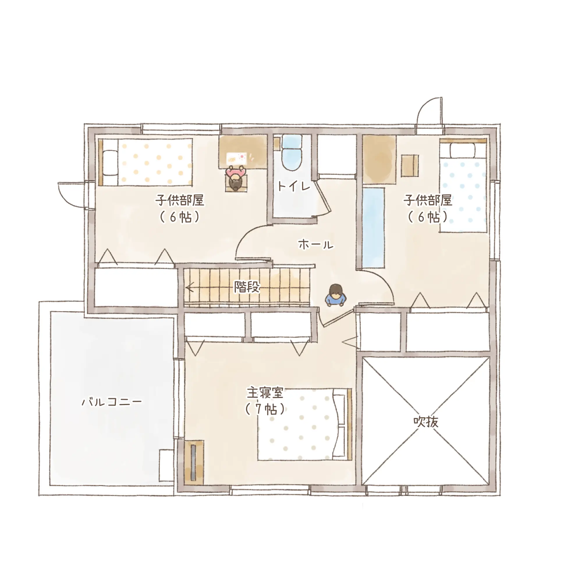 一条のハグミーW34-4045-0002の2階平面図|東西4LDKで吹き抜け・シューズクローク・和室・耐水害仕様 変更可能プランのプラン間取り