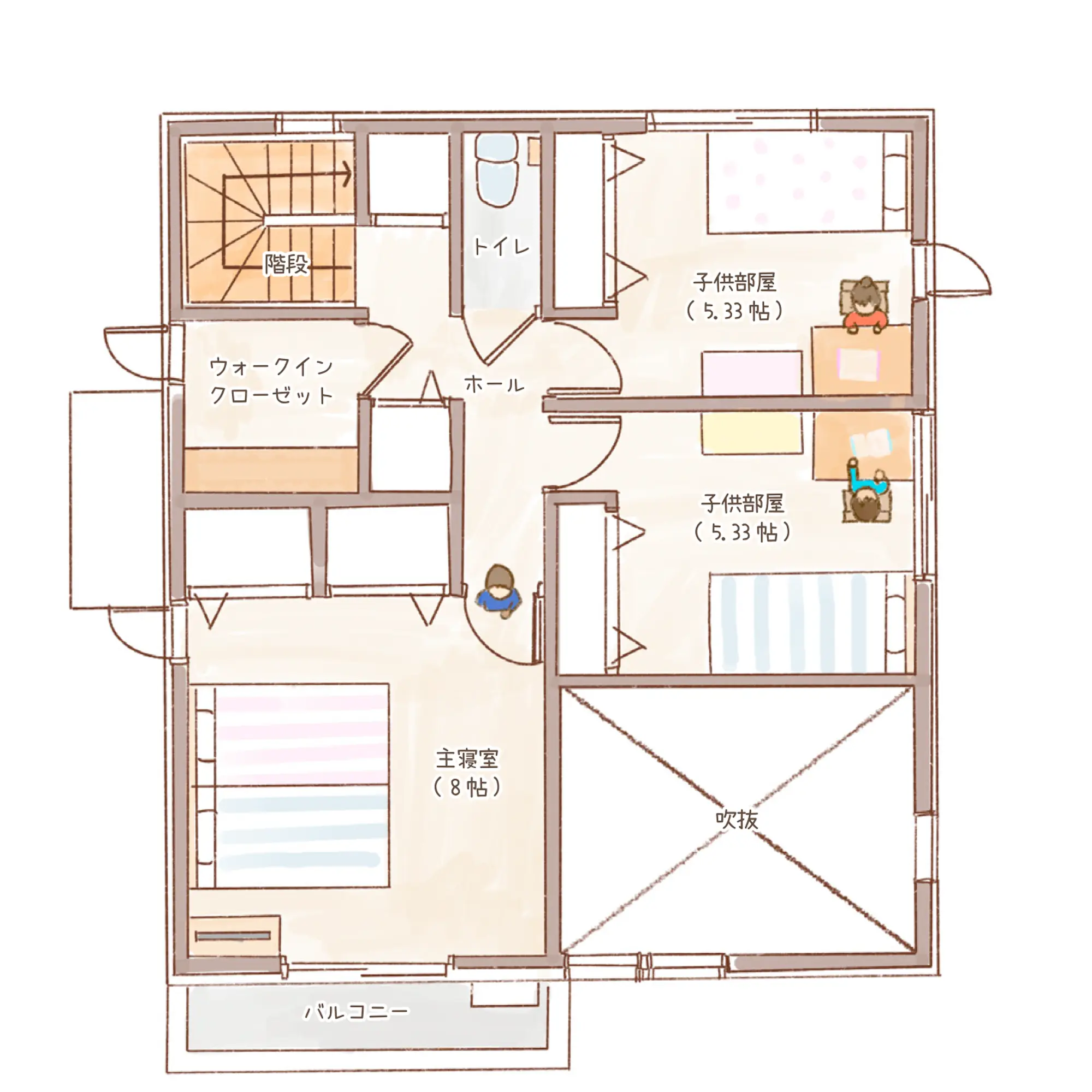 一条のハグミーW35-4540-0002の2階平面図|東西4LDKで吹き抜け・ウォークインクローゼット・シューズクローク・和室・耐水害仕様 変更可能プランのプラン間取り