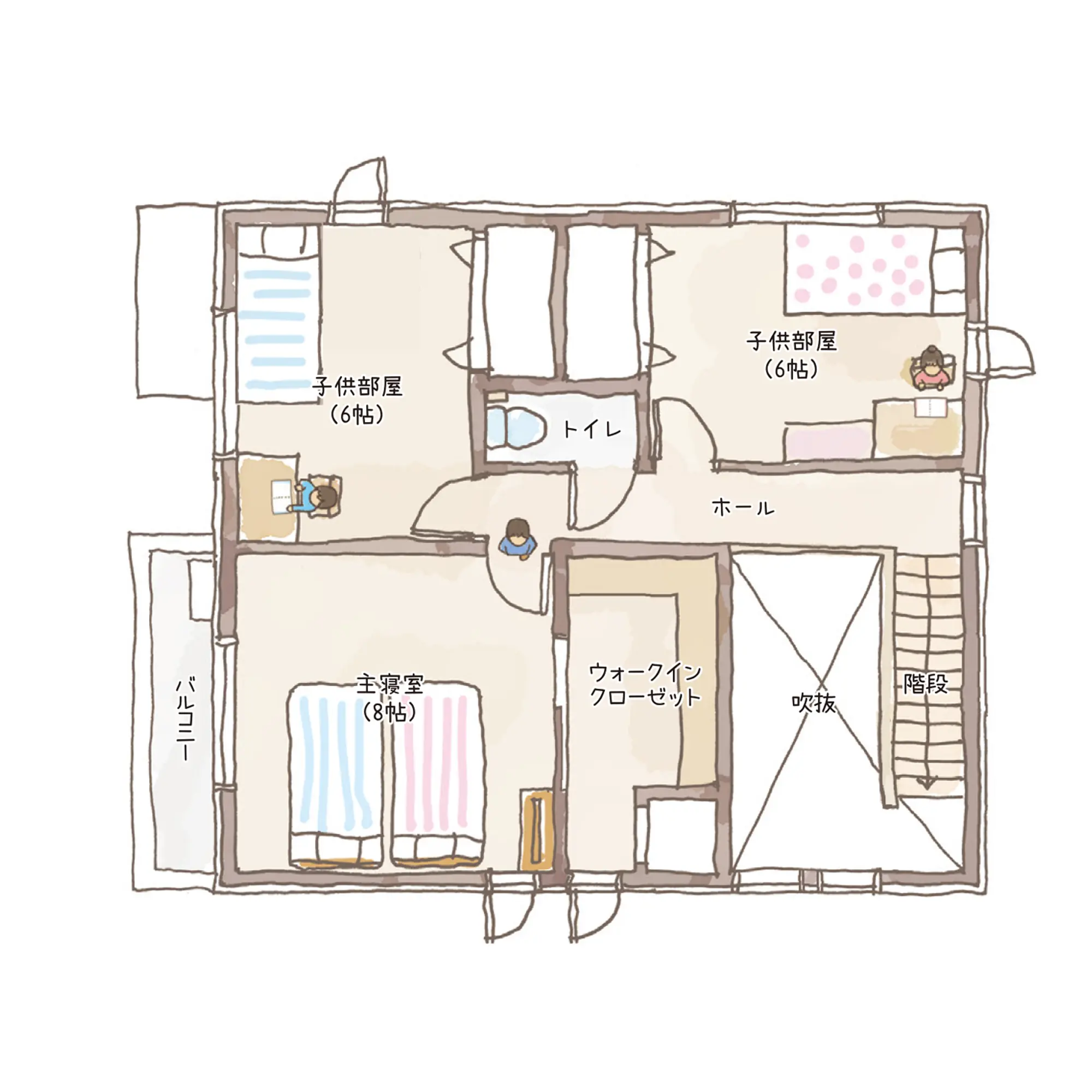 一条のハグミーW36-4050-0004の2階平面図|東西4LDKで吹き抜け・リビング階段・ウォークインクローゼット・シューズクローク・和室・耐水害仕様 変更可能プランのプラン間取り