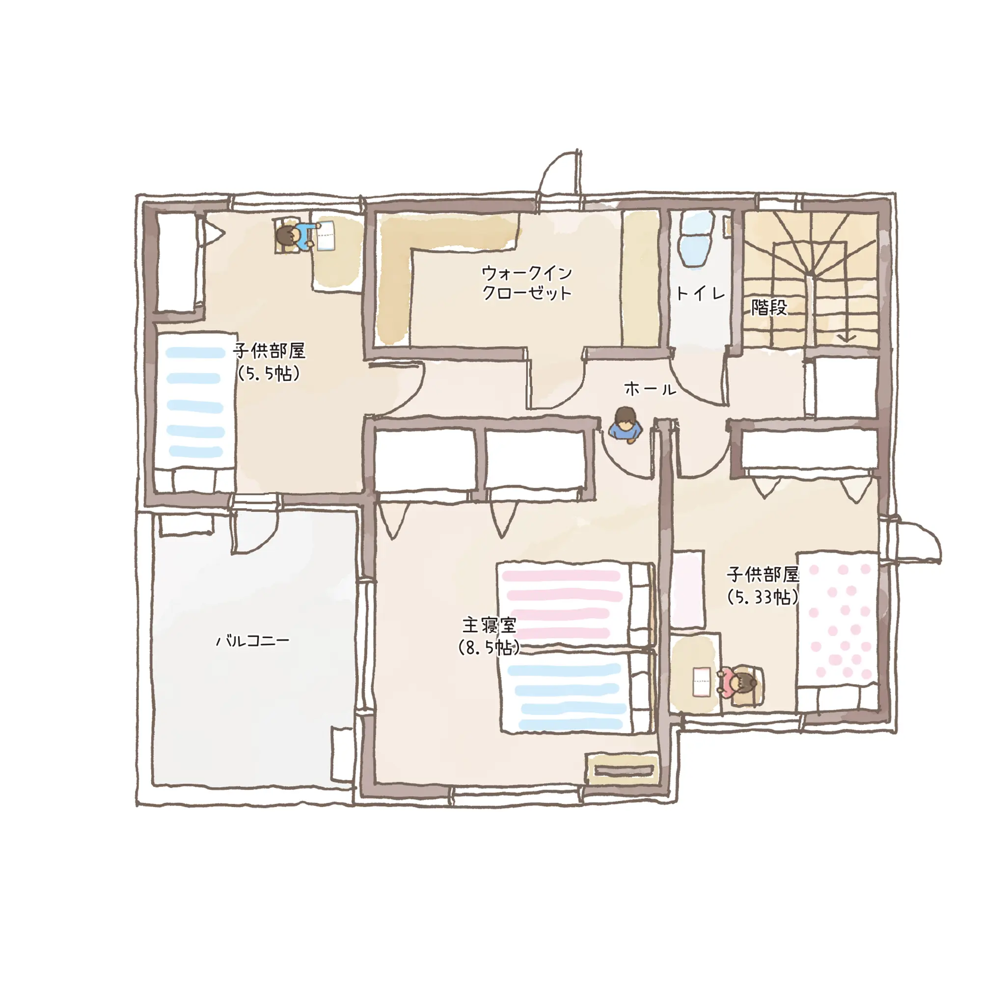 一条のハグミーW36-4050-0005の2階平面図|東西4LDKでリビング階段・ウォークインクローゼット・シューズクローク・和室・耐水害仕様 変更可能プランのプラン間取り