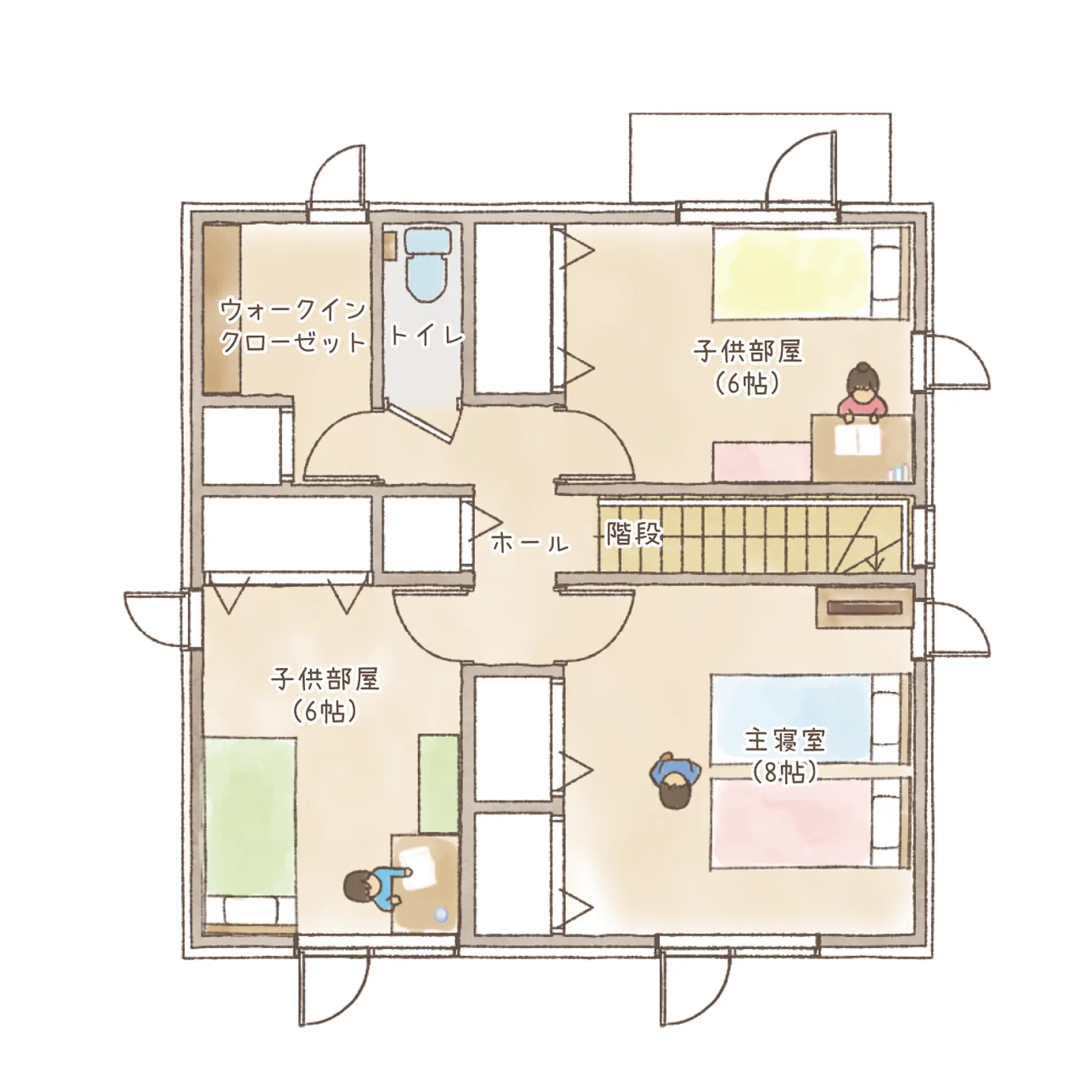 一条のハグミーN32-4040-0003の2階平面図|北3LDKでリビング階段・ウォークインクローゼット・シューズクローク・耐水害仕様 変更可能プランのプラン間取り