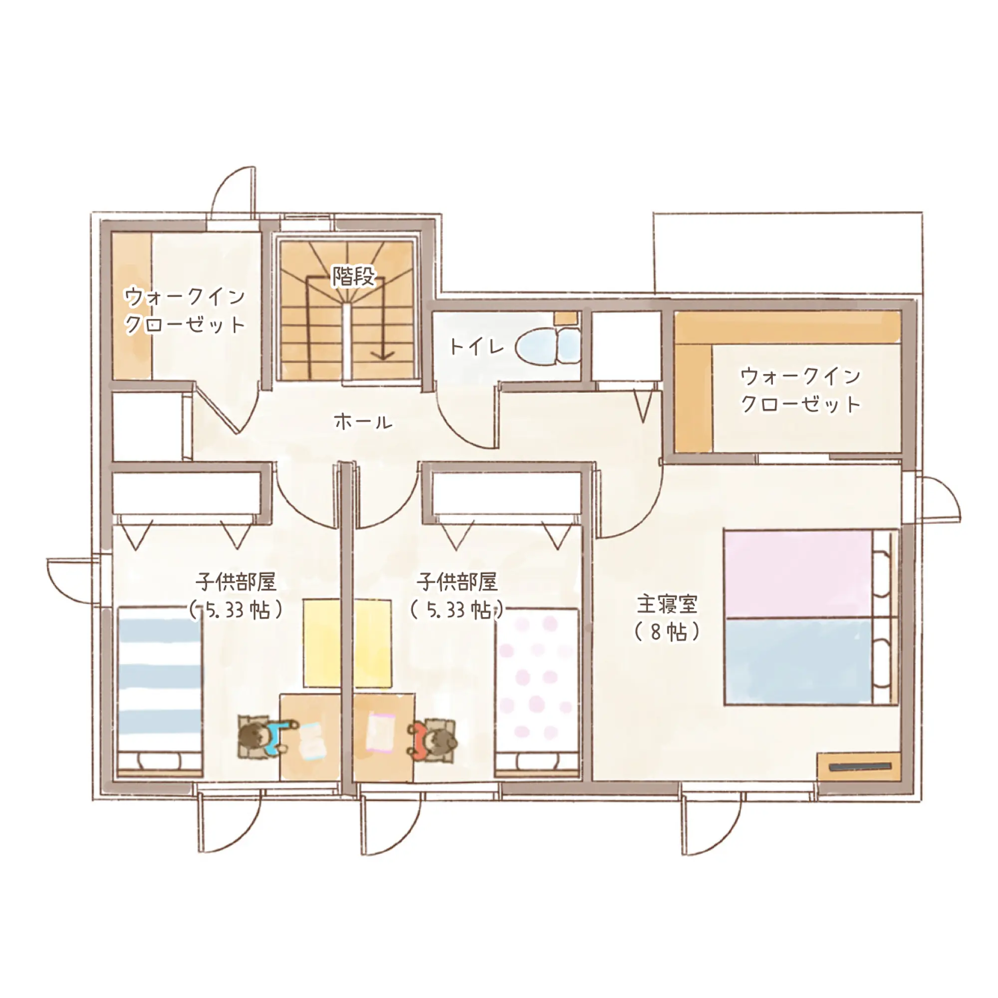 一条のハグミーN32-5035-0001の2階平面図|北3LDKでリビング階段・ウォークインクローゼット・シューズクローク・耐水害仕様 変更可能プランのプラン間取り
