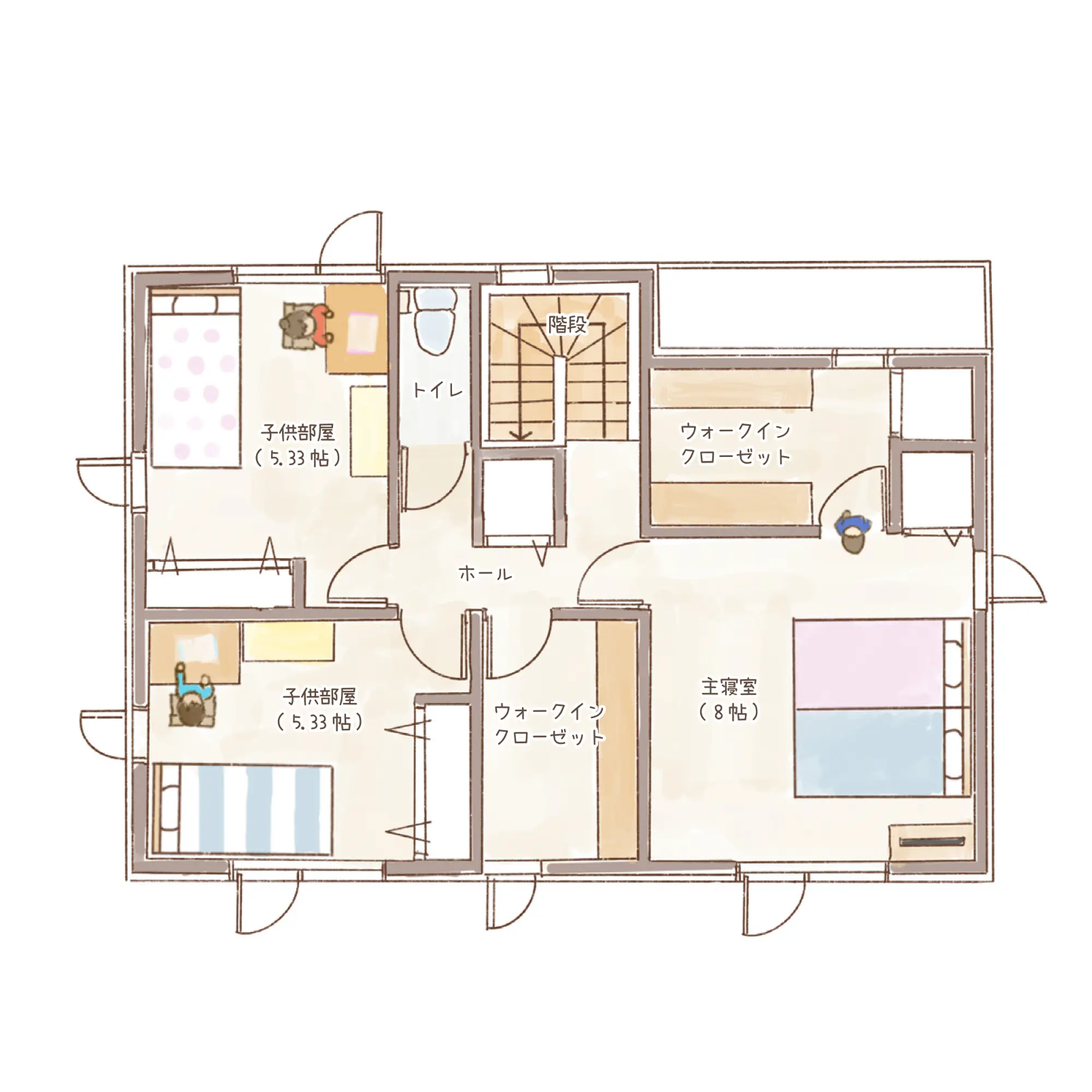 一条のハグミーN33-5035-0003の2階平面図|北3LDKでリビング階段・ウォークインクローゼット・シューズクローク・耐水害仕様 変更可能プランのプラン間取り