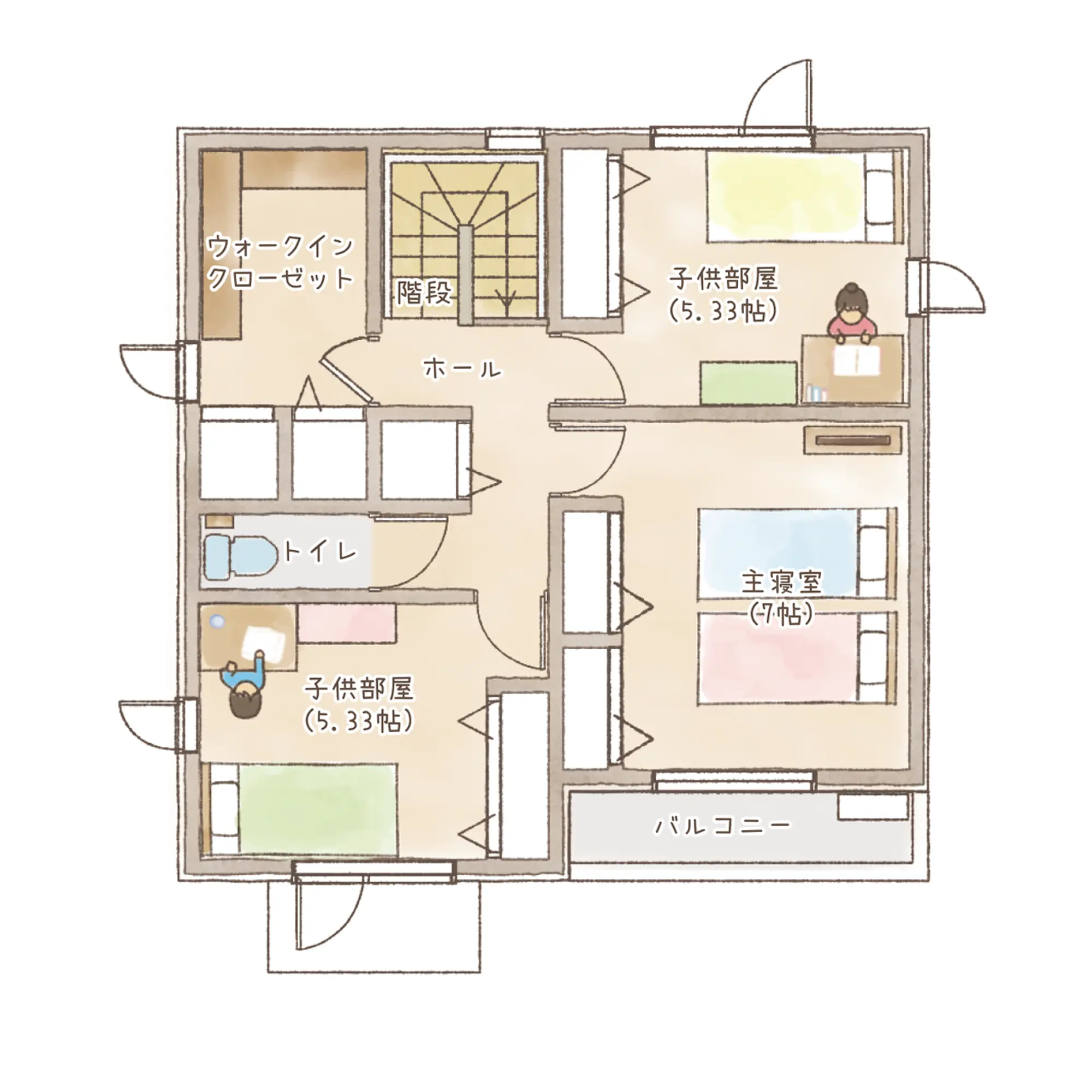 一条のハグミーS31-4040-0005の2階平面図|南3LDKでリビング階段・ウォークインクローゼット・シューズクローク・耐水害仕様 変更可能プランのプラン間取り