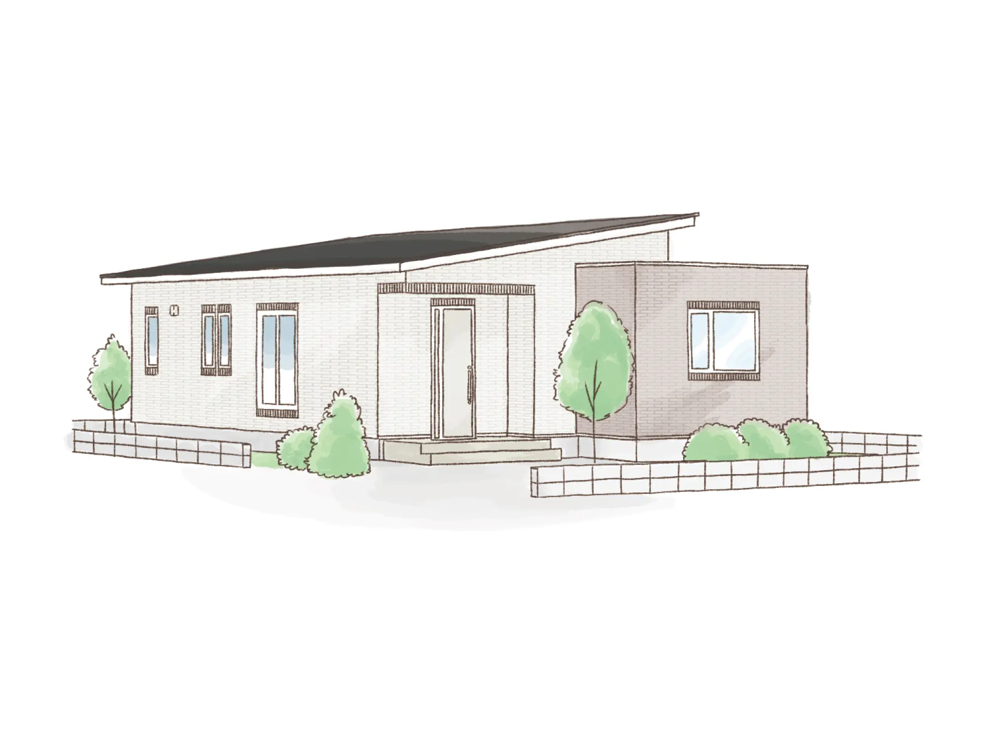 一条のハグミーE25-4070-0001の平屋立面図|東西3LDKでシューズクローク・耐水害仕様 変更可能プランのプラン間取り