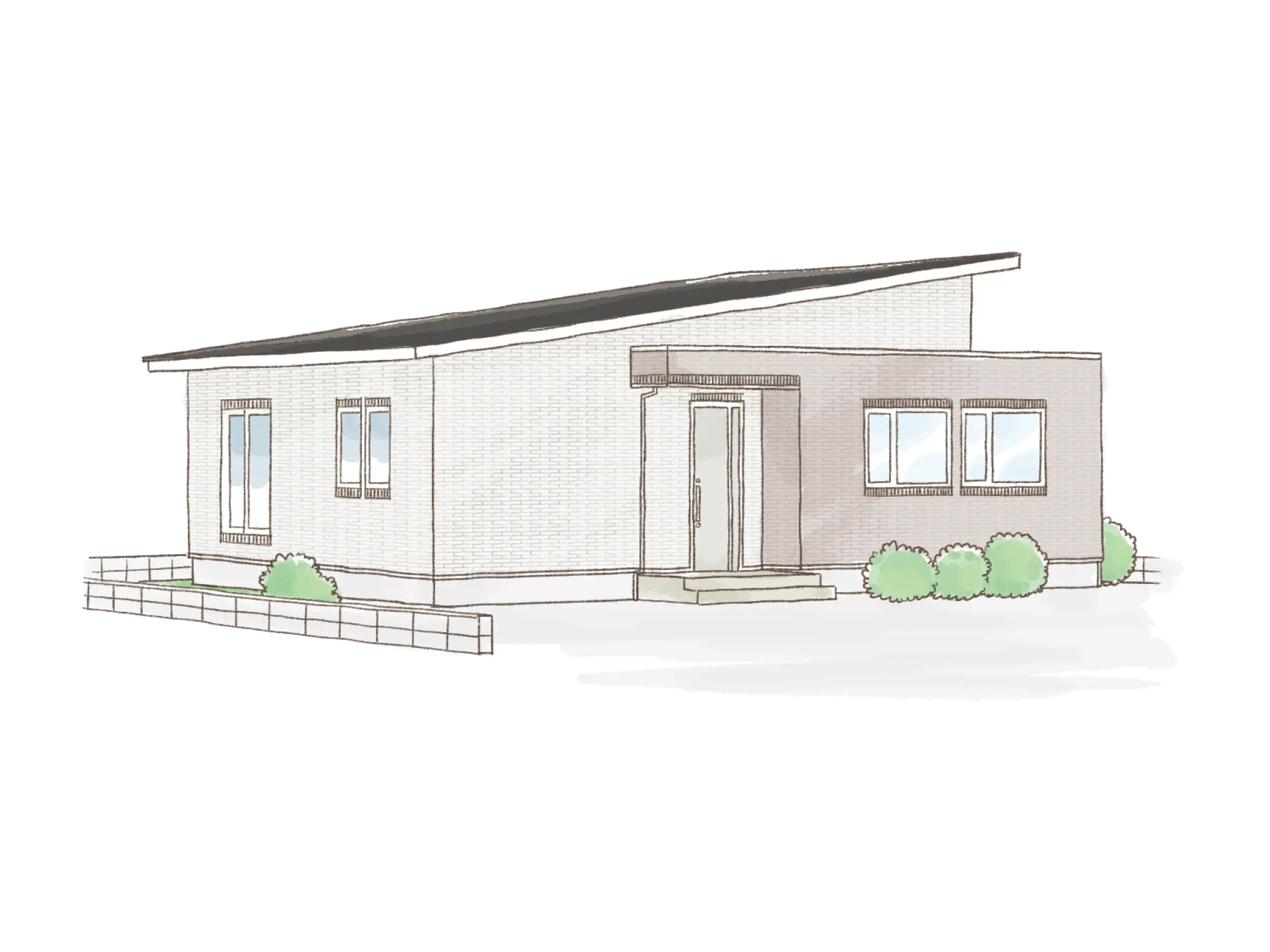 一条のハグミーE25-6045-0001の平屋立面図|東西3LDKで耐水害仕様 変更可能プランのプラン間取り