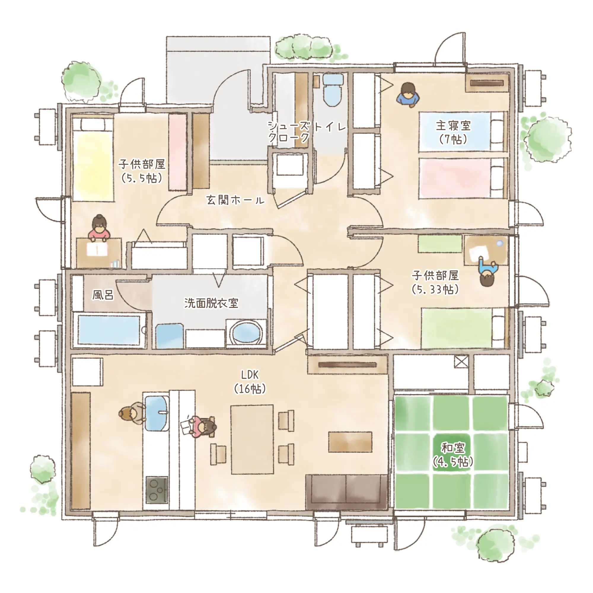 一条のハグミーN29-5555-0001の1階平面図|北4LDKでシューズクローク・和室のプラン間取り