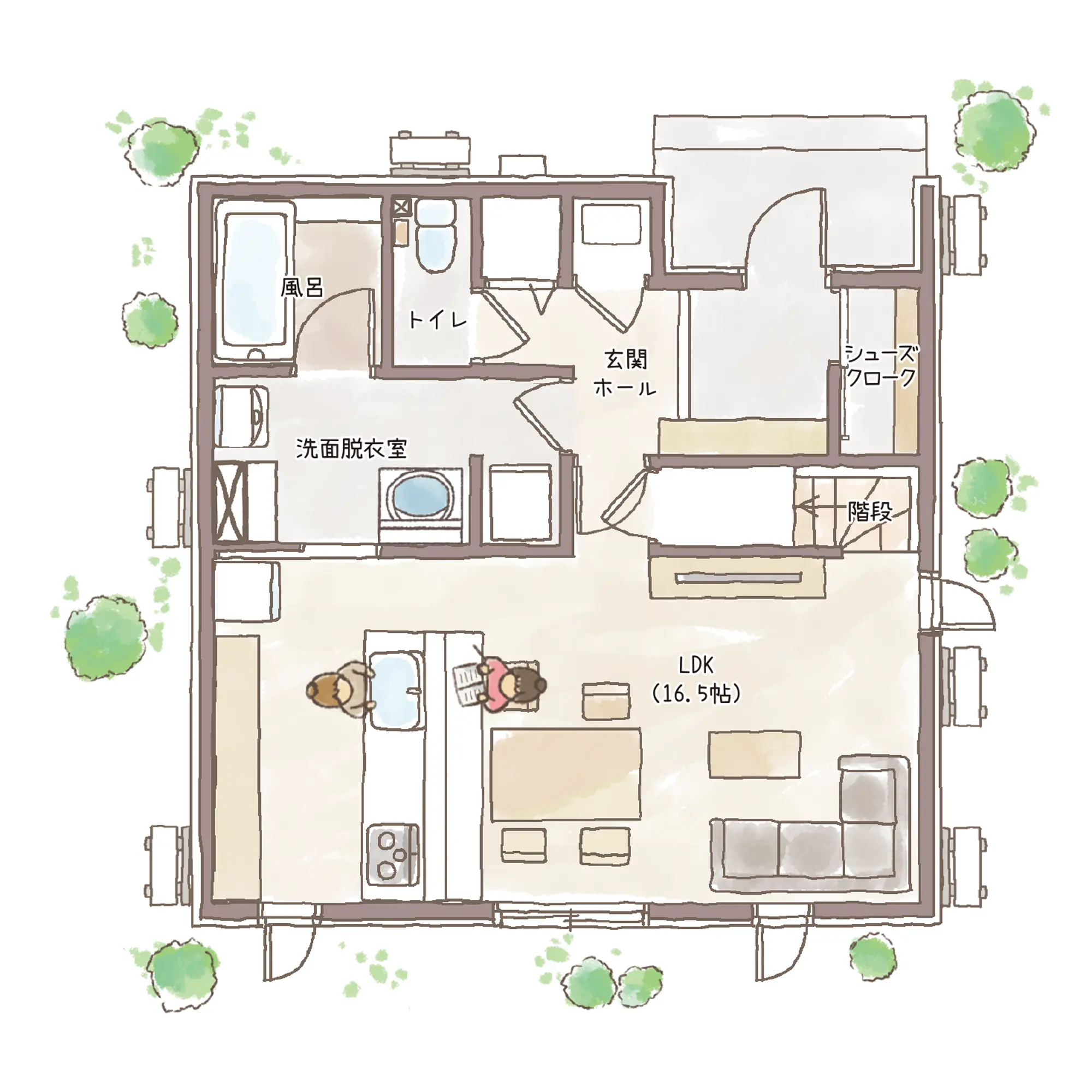 一条のハグミーN32-4040-0003の1階平面図|北3LDKでリビング階段・ウォークインクローゼット・シューズクロークのプラン間取り