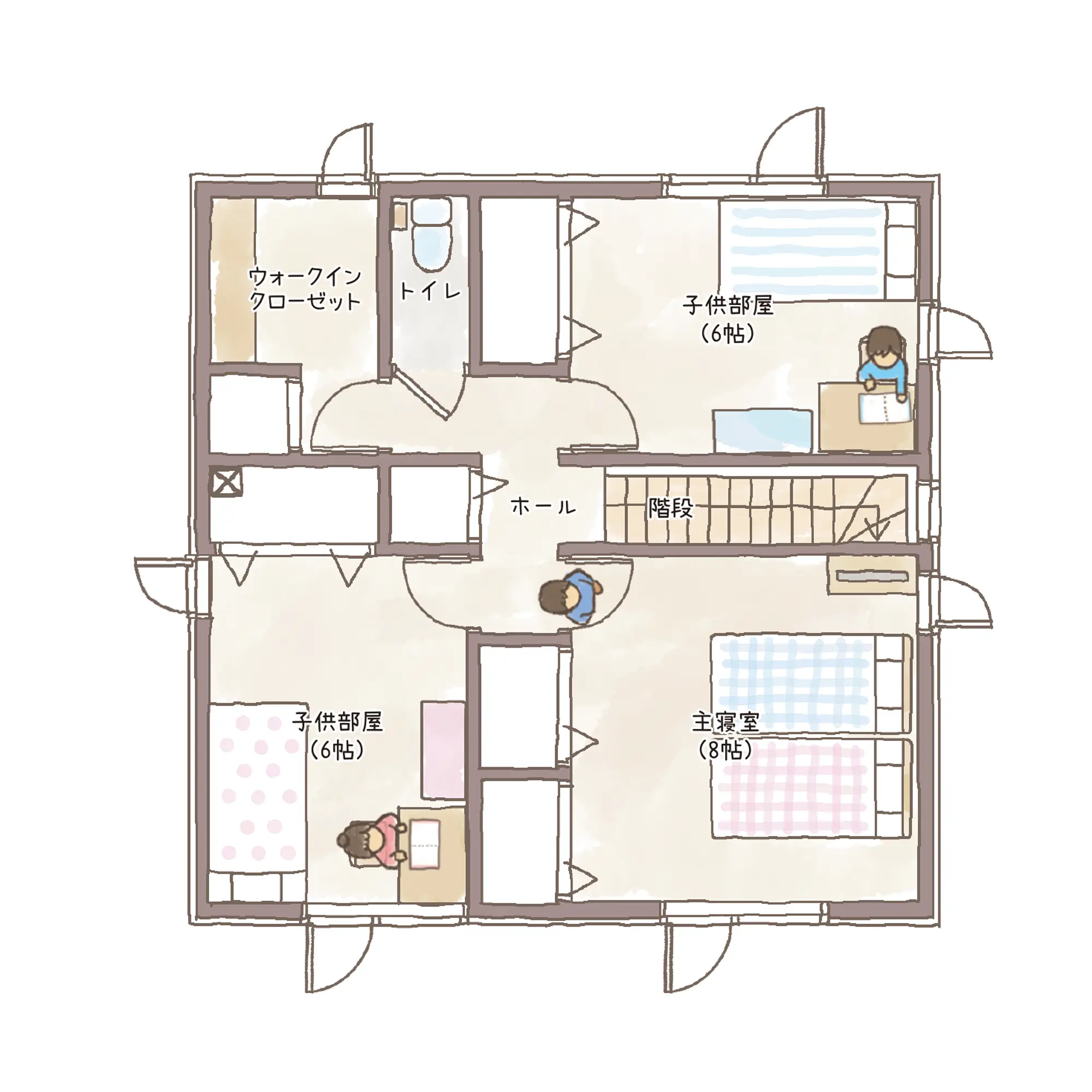 一条のハグミーN32-4040-0003の2階平面図|北3LDKでリビング階段・ウォークインクローゼット・シューズクロークのプラン間取り