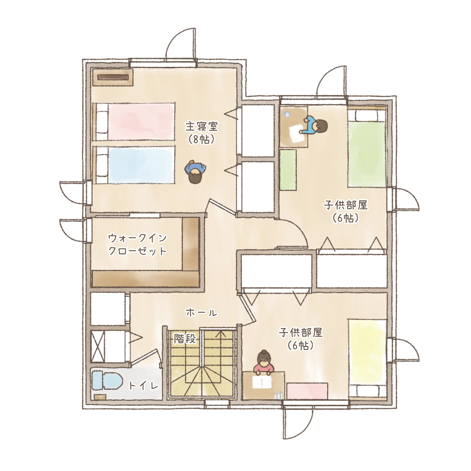 一条のハグミーN34-4045-0001の2階平面図|北3LDKでリビング階段・ウォークインクローゼット・シューズクローク・耐水害仕様 変更可能プランのプラン間取り