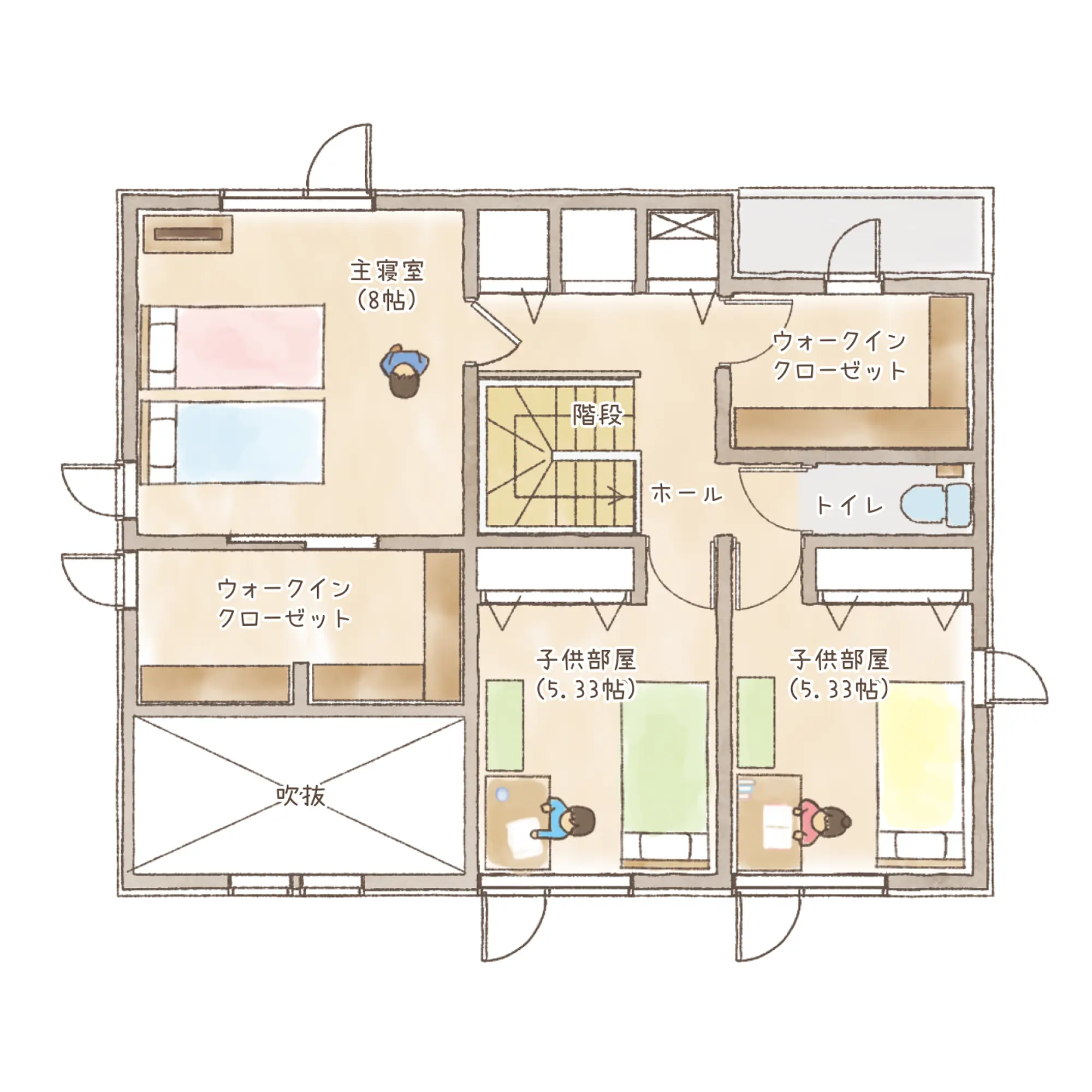 一条のハグミーN37-5040-0001の2階平面図|北4LDKで吹き抜け・ウォークインクローゼット・シューズクローク・和室・耐水害仕様 変更可能プランのプラン間取り