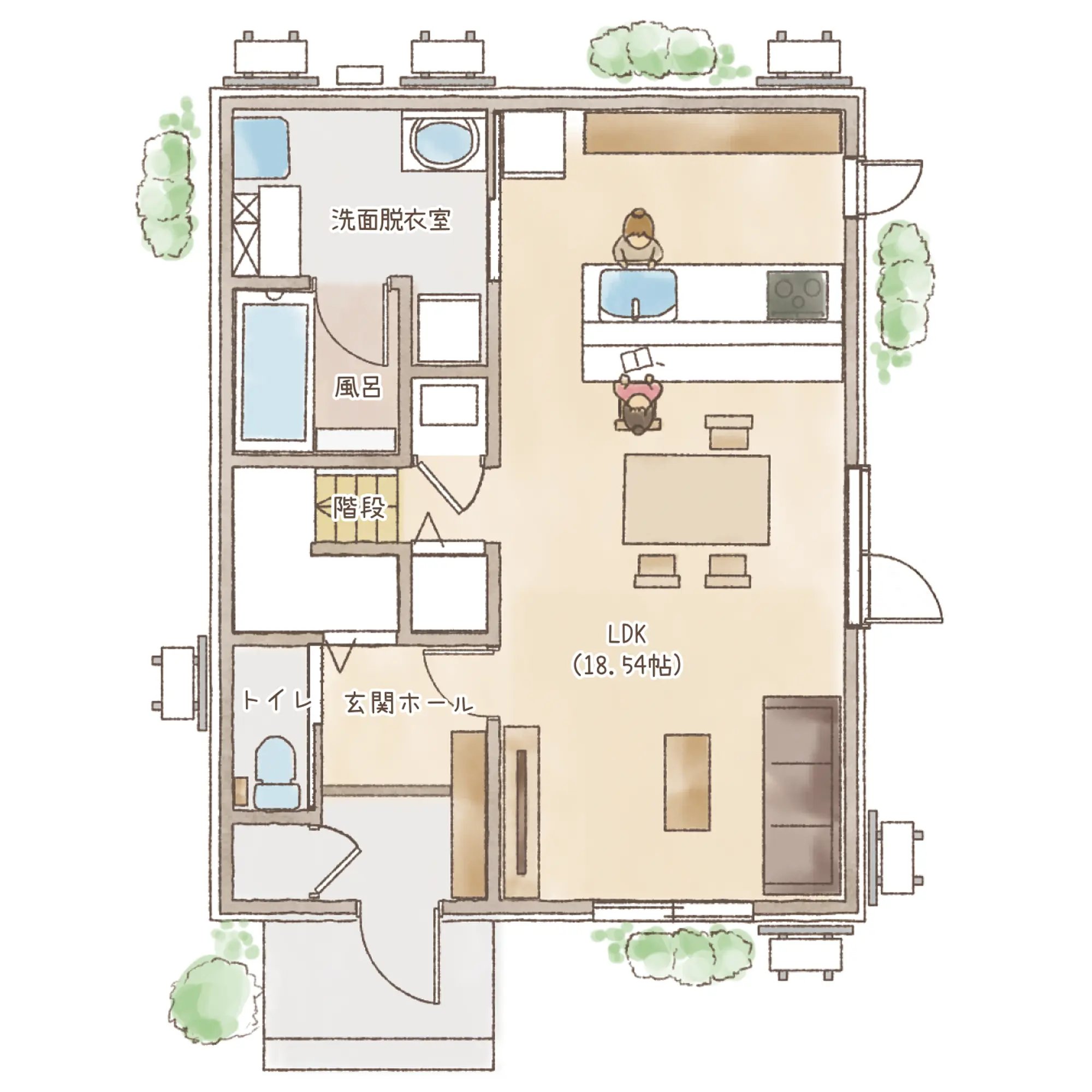 一条のハグミーS31-3545-0001の1階平面図|南3LDKでリビング階段・ウォークインクローゼット・耐水害仕様 変更可能プランのプラン間取り