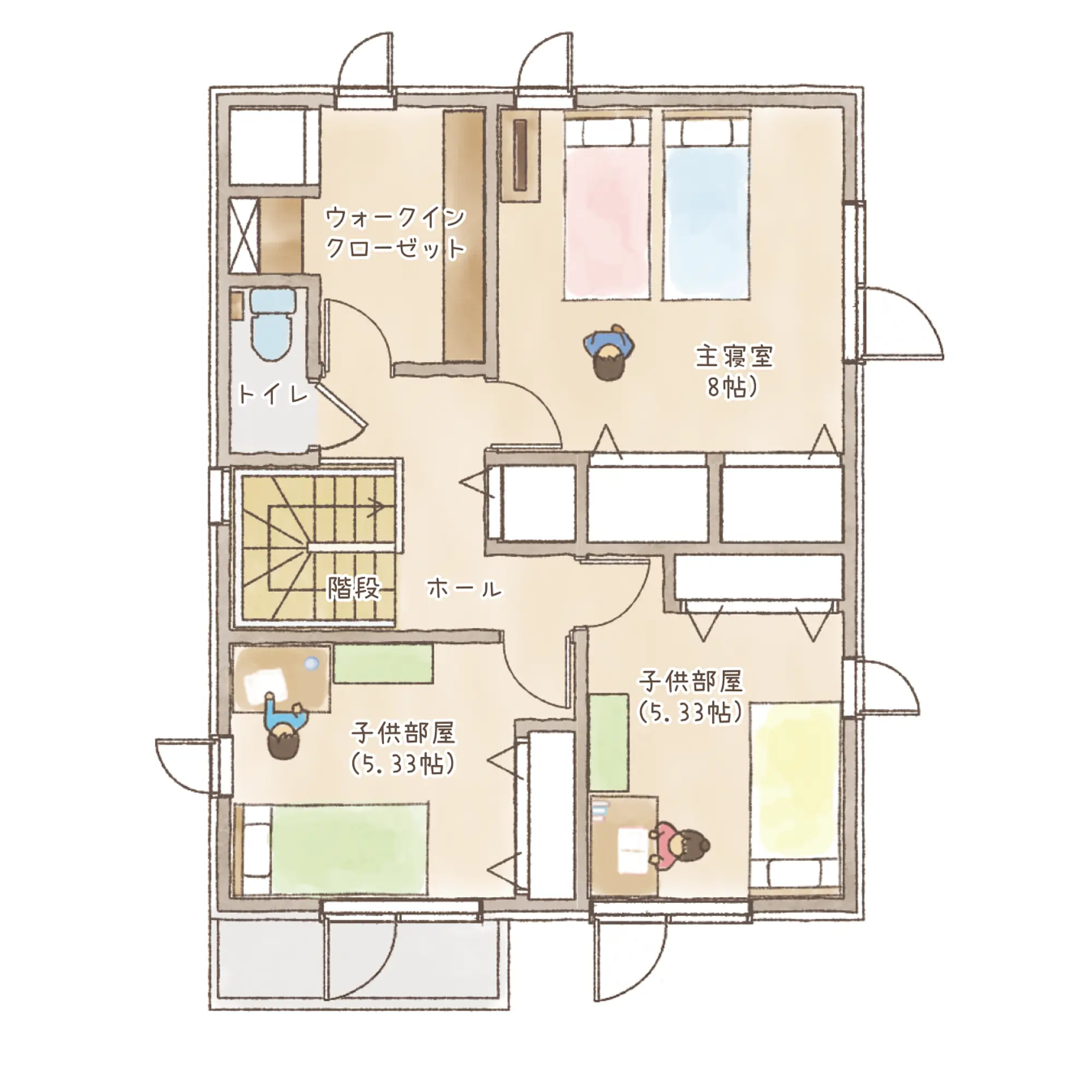 一条のハグミーS31-3545-0001の2階平面図|南3LDKでリビング階段・ウォークインクローゼット・耐水害仕様 変更可能プランのプラン間取り