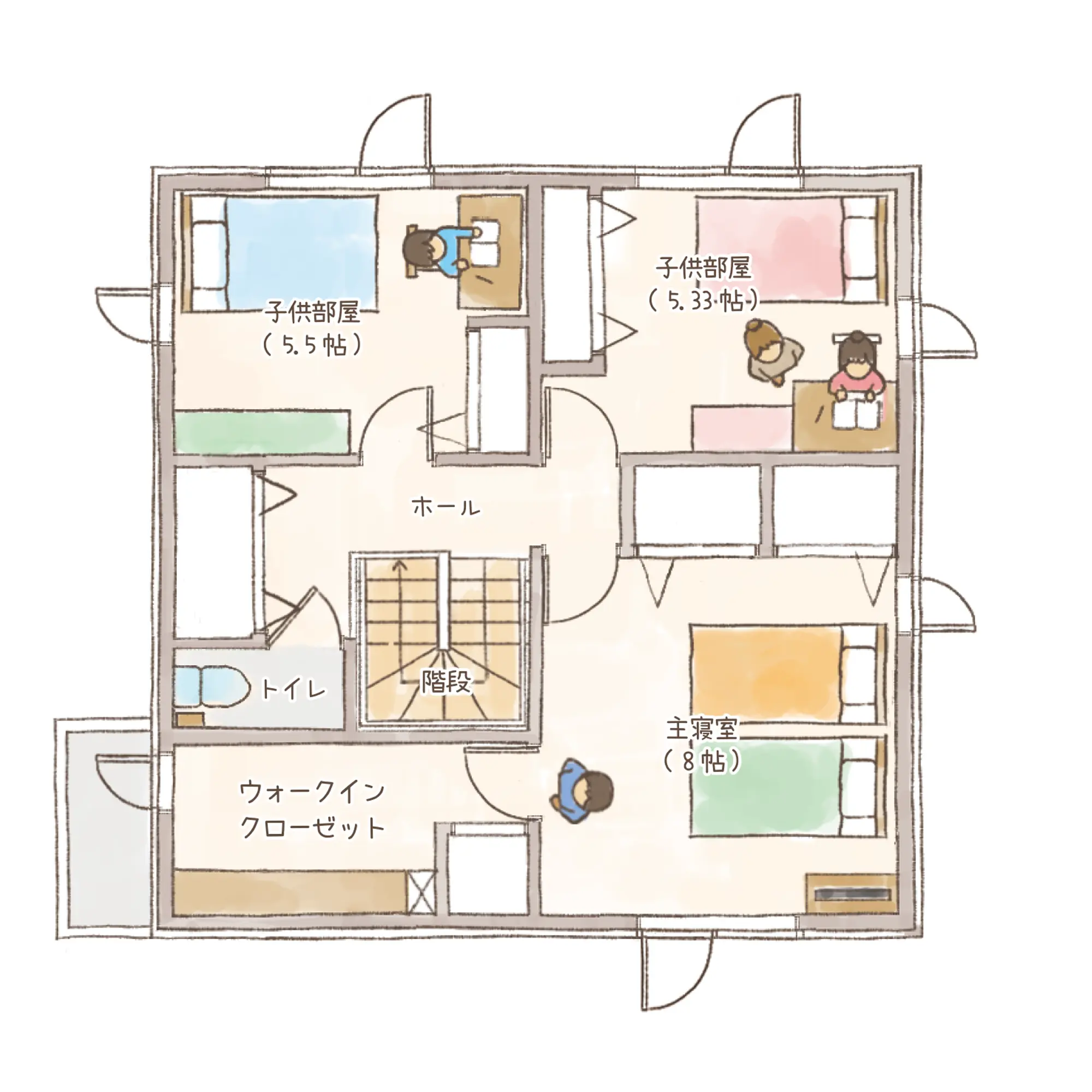 一条のハグミーW32-4040-0002の2階平面図|東西3LDKでリビング階段・ウォークインクローゼット・シューズクローク・耐水害仕様 変更可能プランのプラン間取り