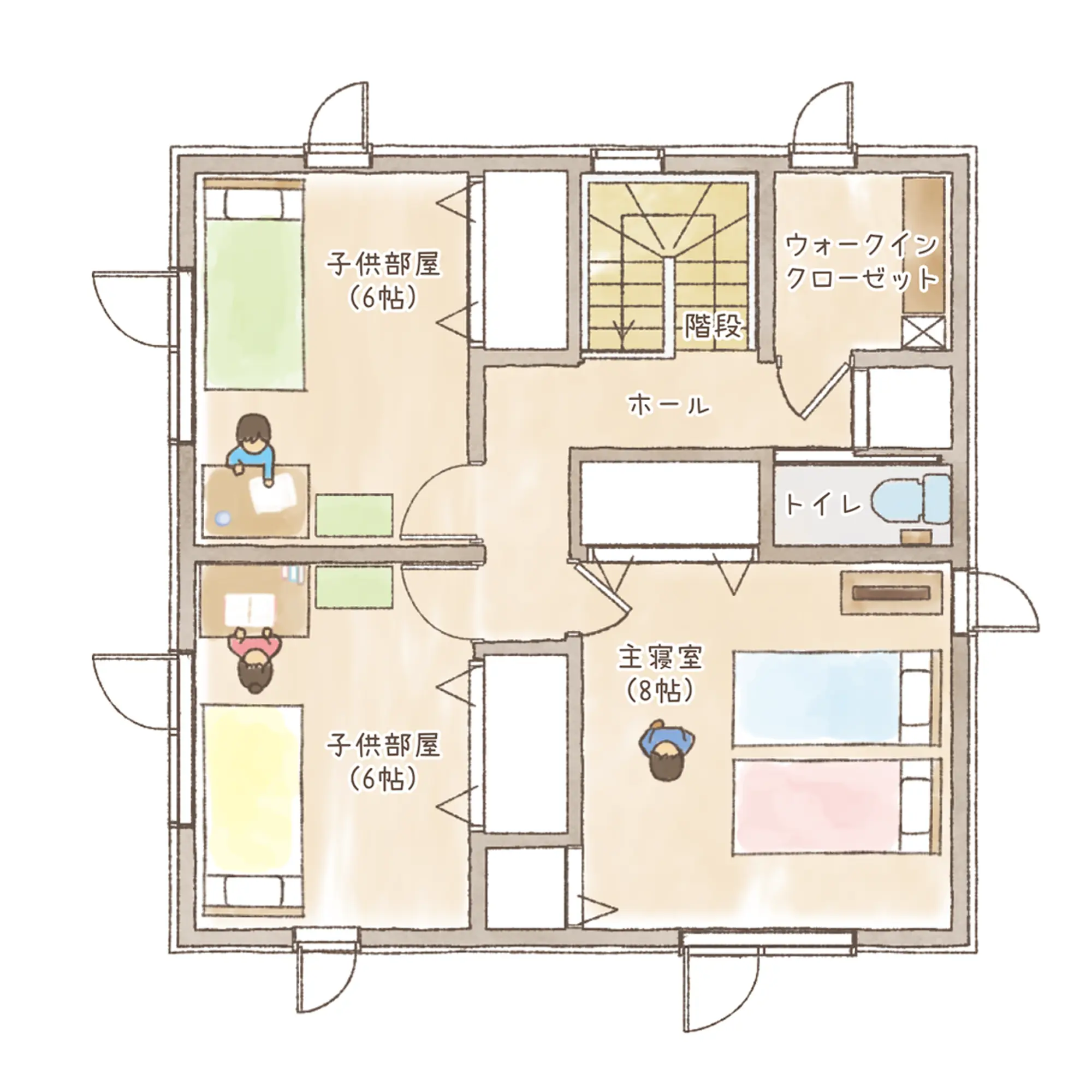 一条のハグミーW32-4040-0004の2階平面図|東西3LDKでウォークインクローゼット・シューズクローク・耐水害仕様 変更可能プランのプラン間取り