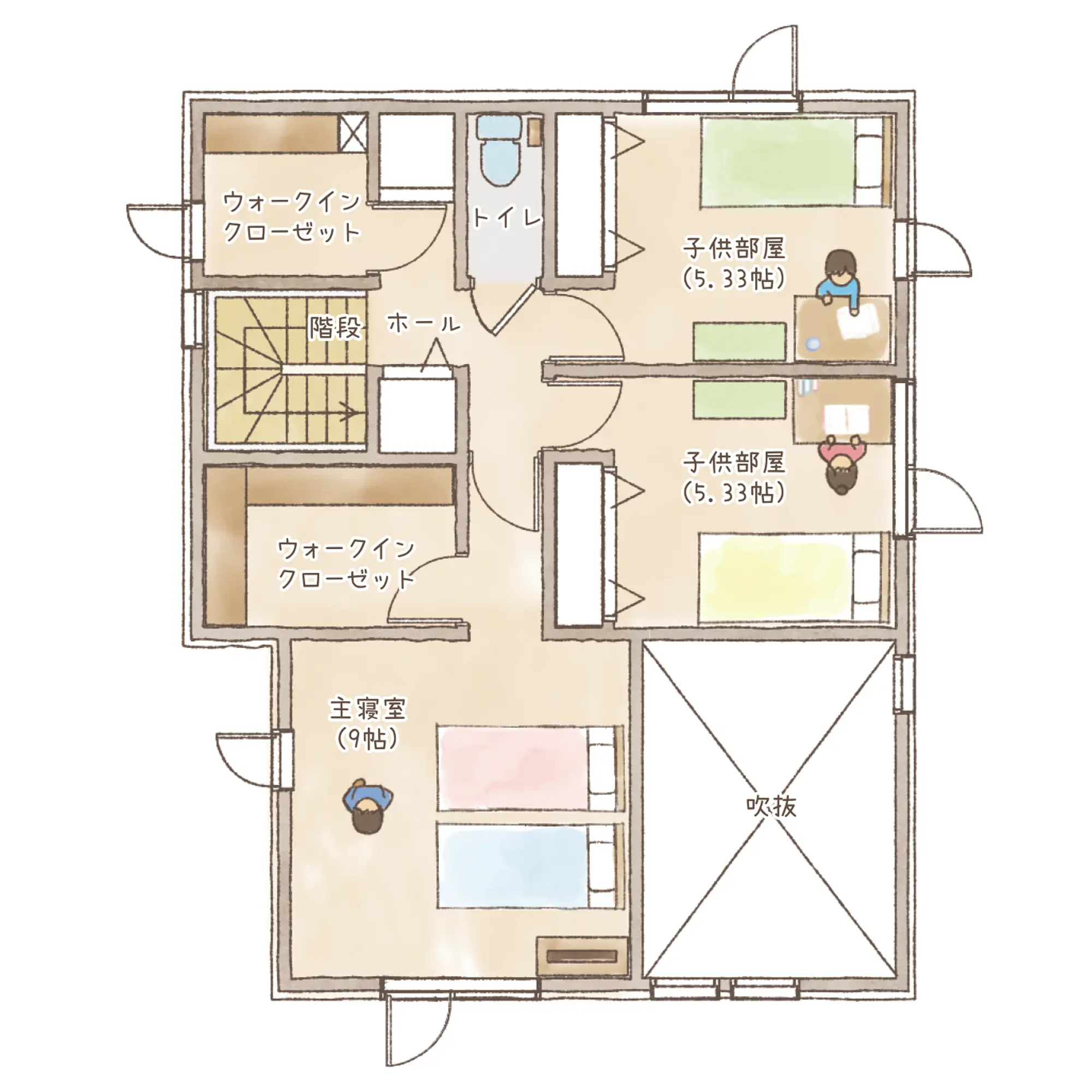 一条のハグミーW36-5040-0001の2階平面図|東西4LDKで吹き抜け・ウォークインクローゼット・シューズクローク・和室・耐水害仕様 変更可能プランのプラン間取り