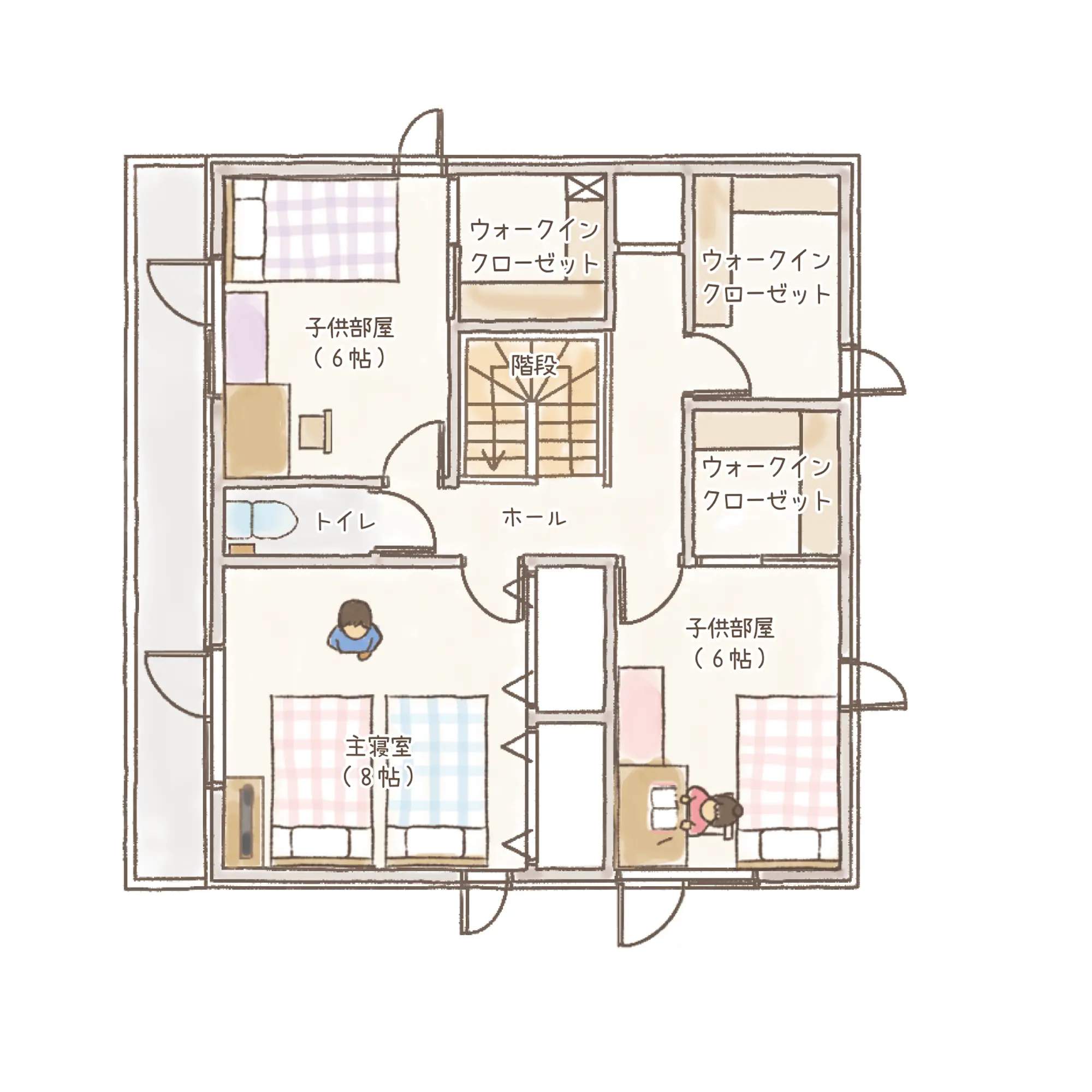 一条のハグミーW38-4545-0001の2階平面図|東西4LDKでリビング階段・ウォークインクローゼット・シューズクローク・和室・耐水害仕様 変更可能プランのプラン間取り