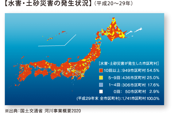 水害・土砂災害の発生状況(平成20~29年)分布図