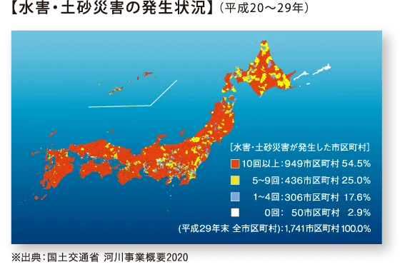 水害・土砂災害の発生状況(平成20~29年)分布図