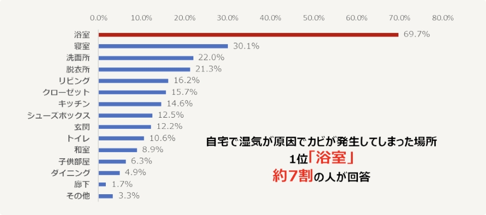 自宅で湿気が原因でカビが発生してしまった場所