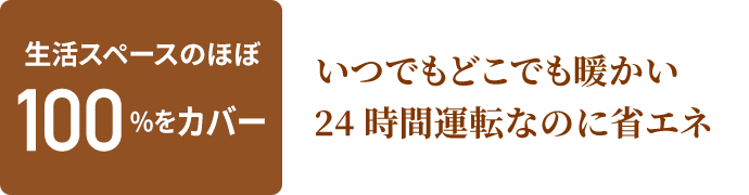 生活スペースのほぼ100%をカバー いつでもどこでも暖かい 24時間運転なのに省エネ