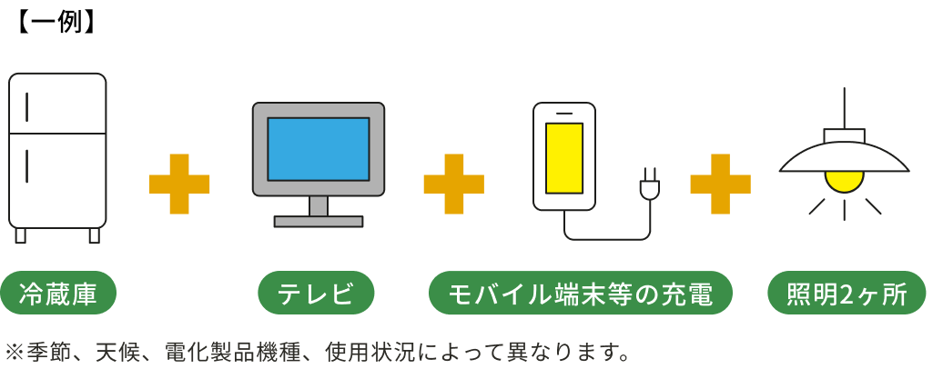 冷蔵庫＋テレビ＋モバイル端末等の充電＋照明2ヶ所
