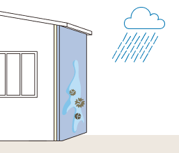 雨水がタイル表面の汚れを浮かせているイメージ